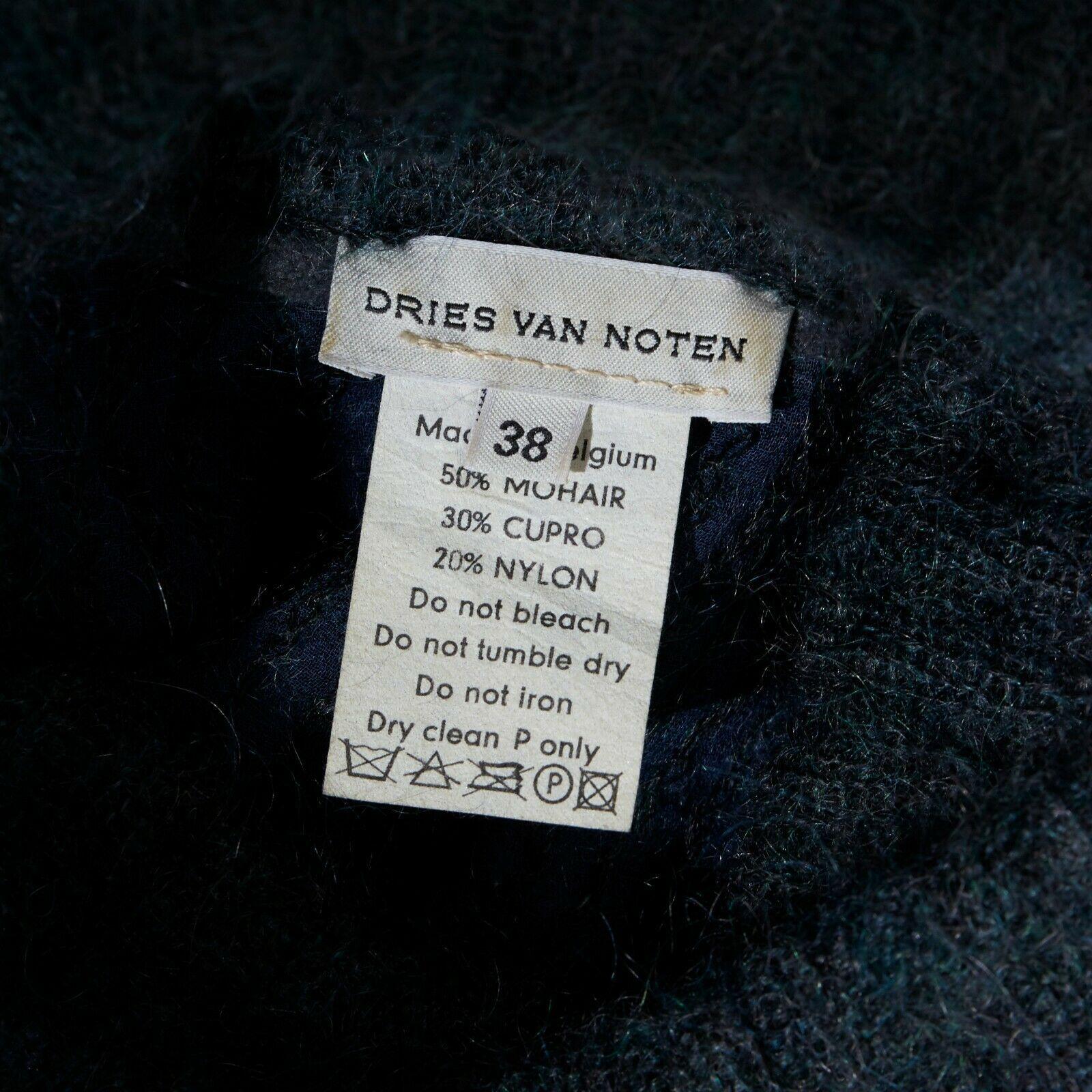 DRIES VAN NOTEN blue mohair blend stitch belted sleeveless turtleneck dress FR38 5