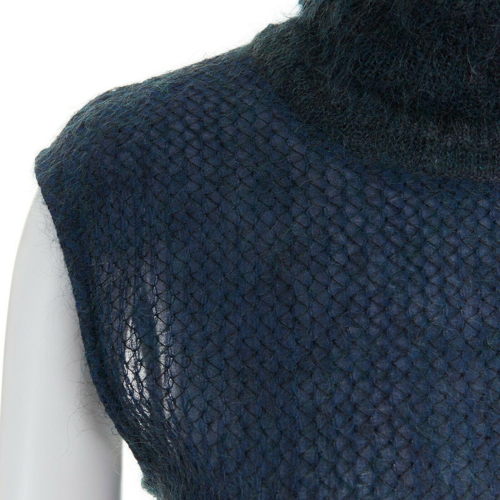 DRIES VAN NOTEN blue mohair blend stitch belted sleeveless turtleneck dress FR38 3