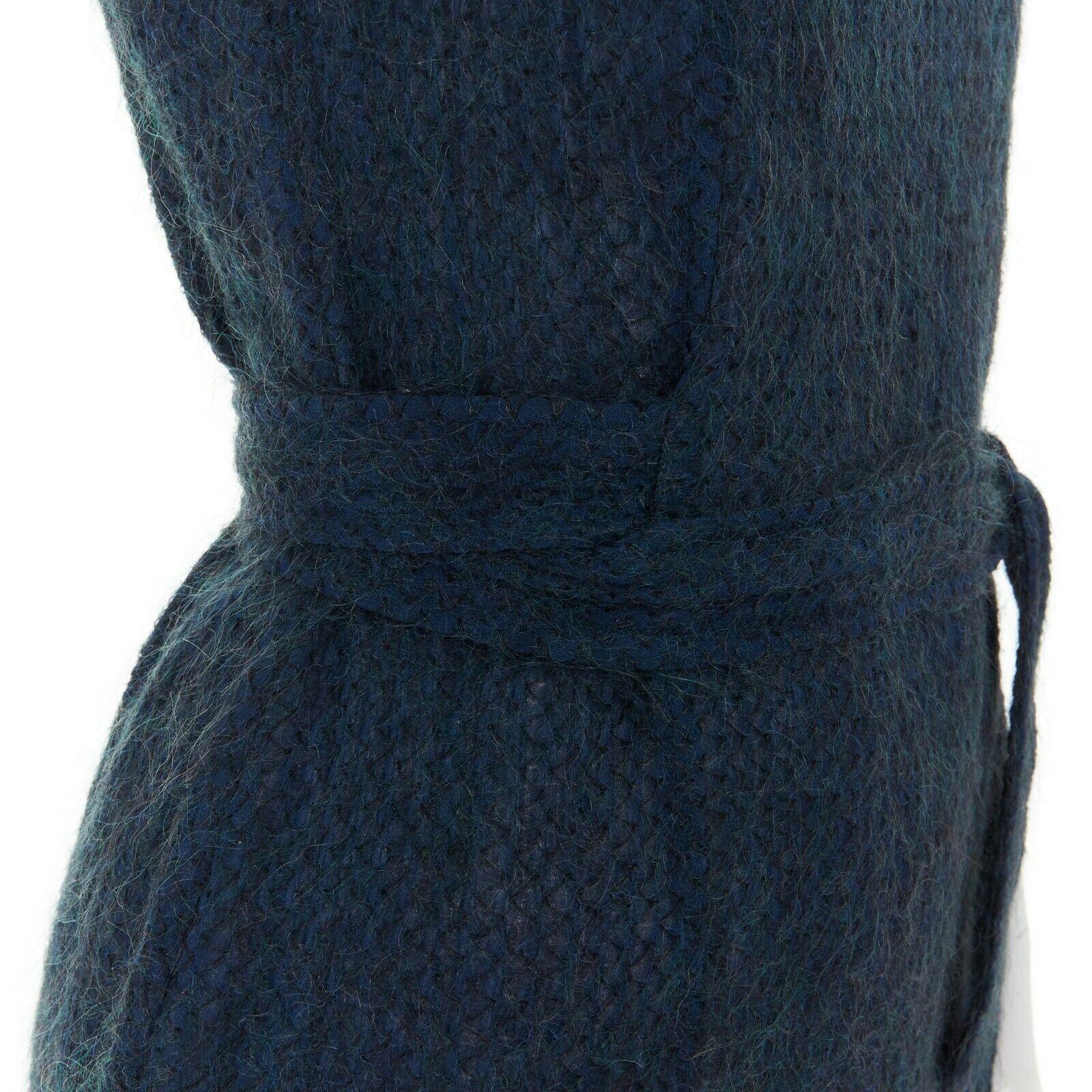 DRIES VAN NOTEN blue mohair blend stitch belted sleeveless turtleneck dress FR38 4