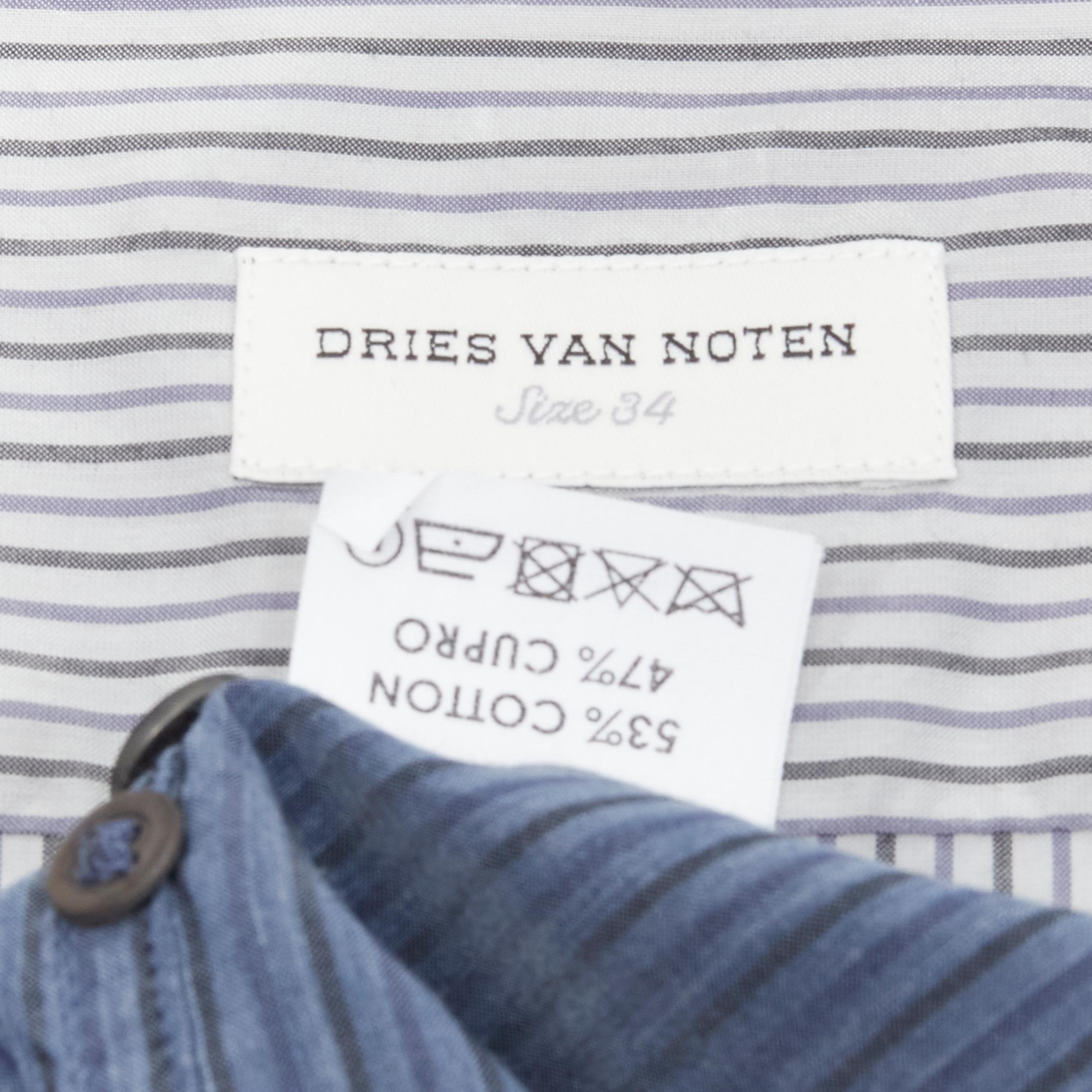 DRIES VAN NOTEN blue pinstripe cotton cupro hem long sleeve shirt dress FR34 XS For Sale 5