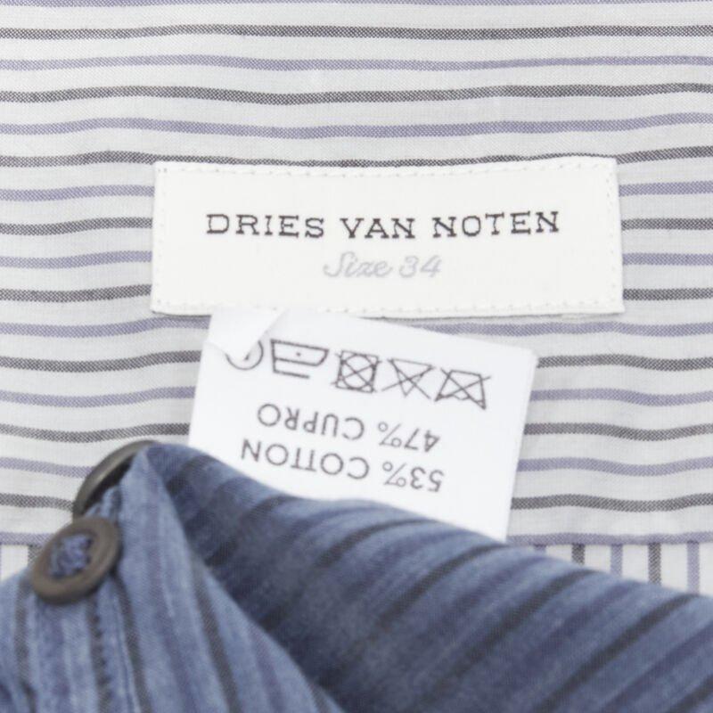 DRIES VAN NOTEN vestido camisero de manga larga FR34 XS con dobladillo de cupro de algodón a rayas azul en venta 6