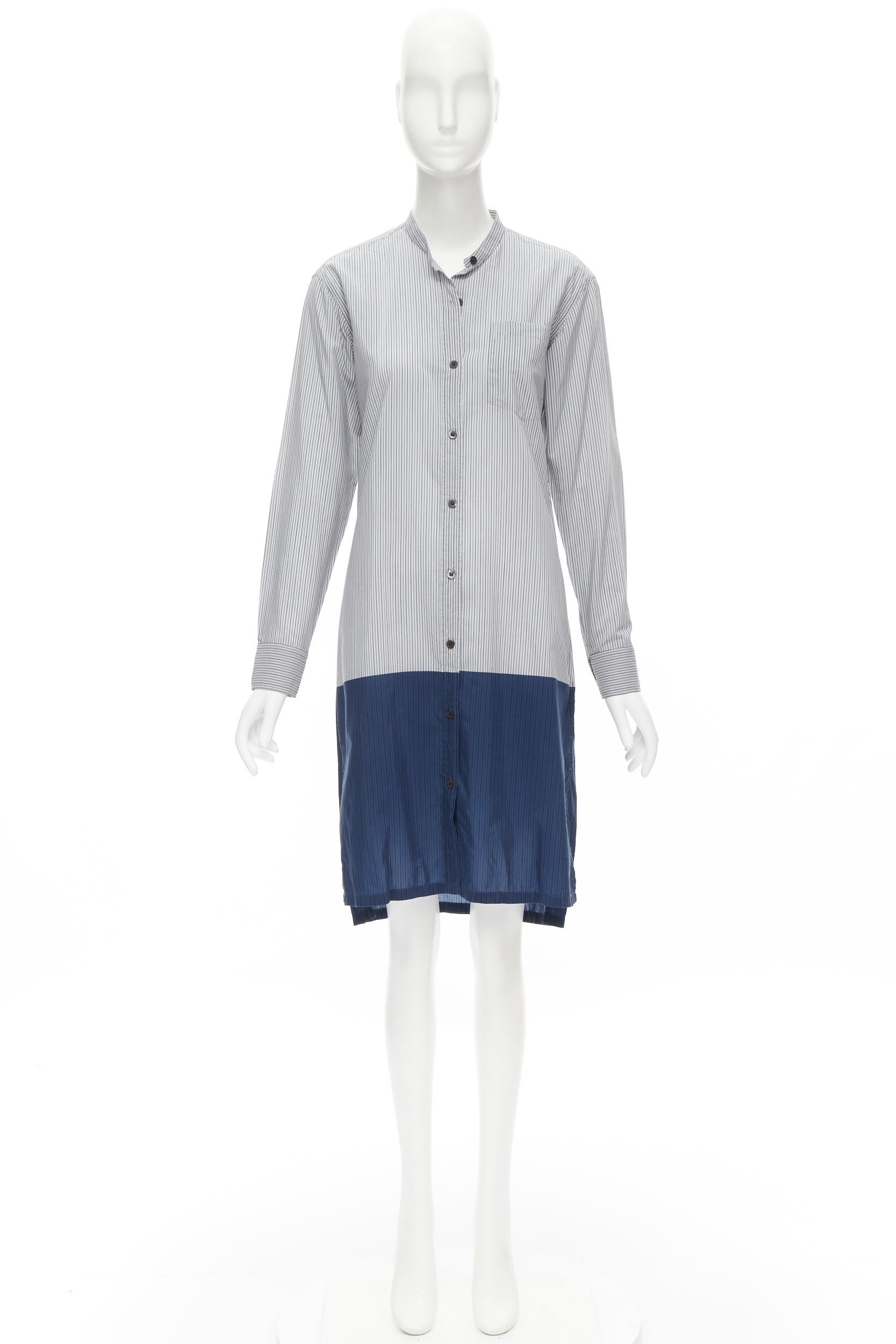 DRIES VAN NOTEN blue pinstripe cotton cupro hem long sleeve shirt dress FR34 XS For Sale 6