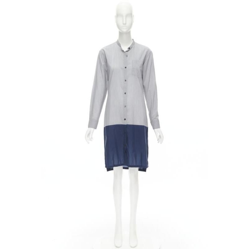 DRIES VAN NOTEN vestido camisero de manga larga FR34 XS con dobladillo de cupro de algodón a rayas azul en venta 7