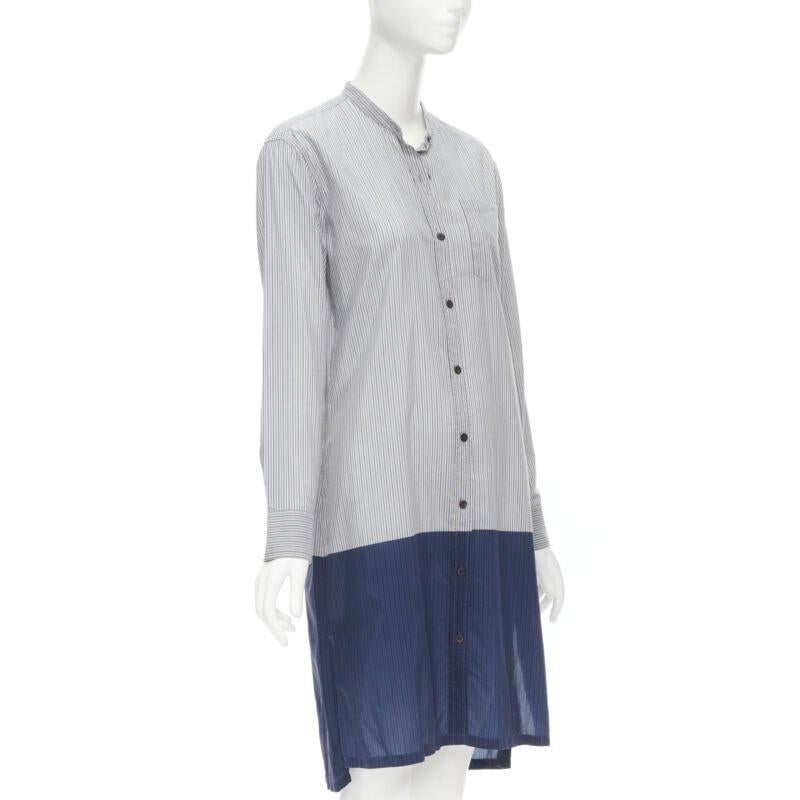DRIES VAN NOTEN vestido camisero de manga larga FR34 XS con dobladillo de cupro de algodón a rayas azul Gris en venta