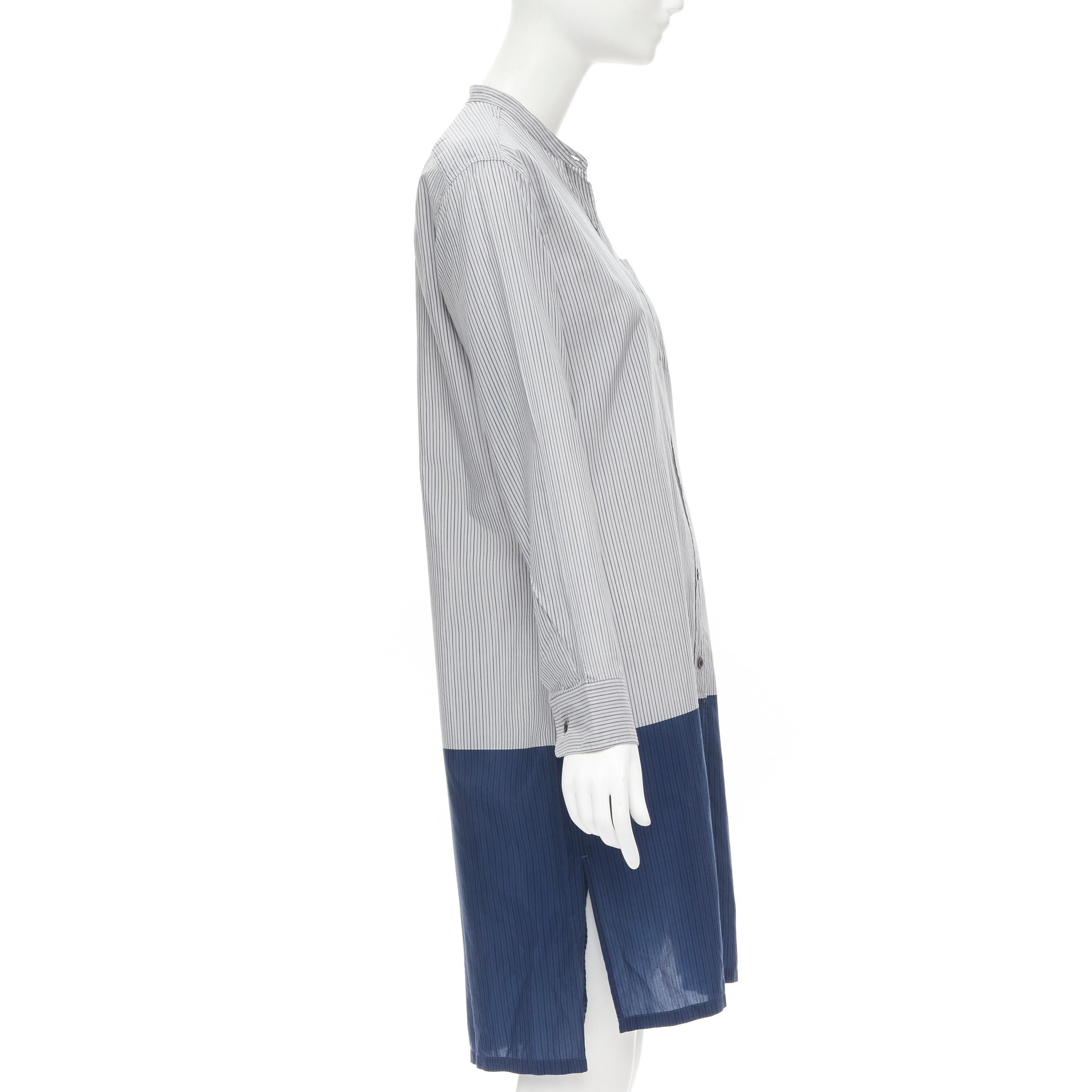 Gray DRIES VAN NOTEN blue pinstripe cotton cupro hem long sleeve shirt dress FR34 XS For Sale