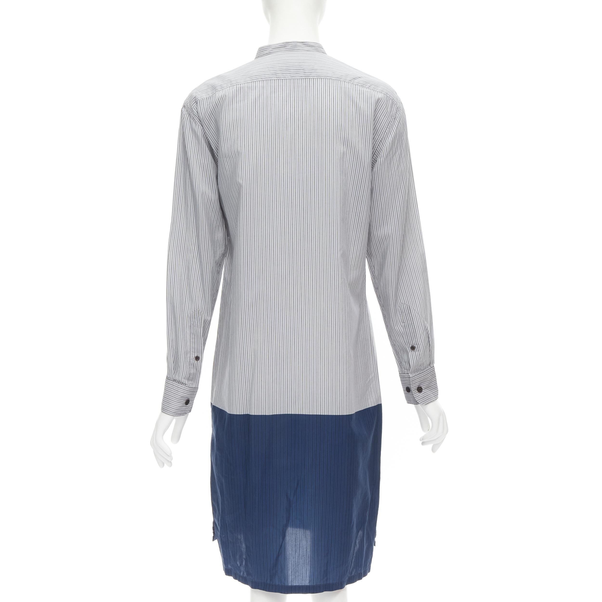 DRIES VAN NOTEN blue pinstripe cotton cupro hem long sleeve shirt dress FR34 XS In Excellent Condition For Sale In Hong Kong, NT