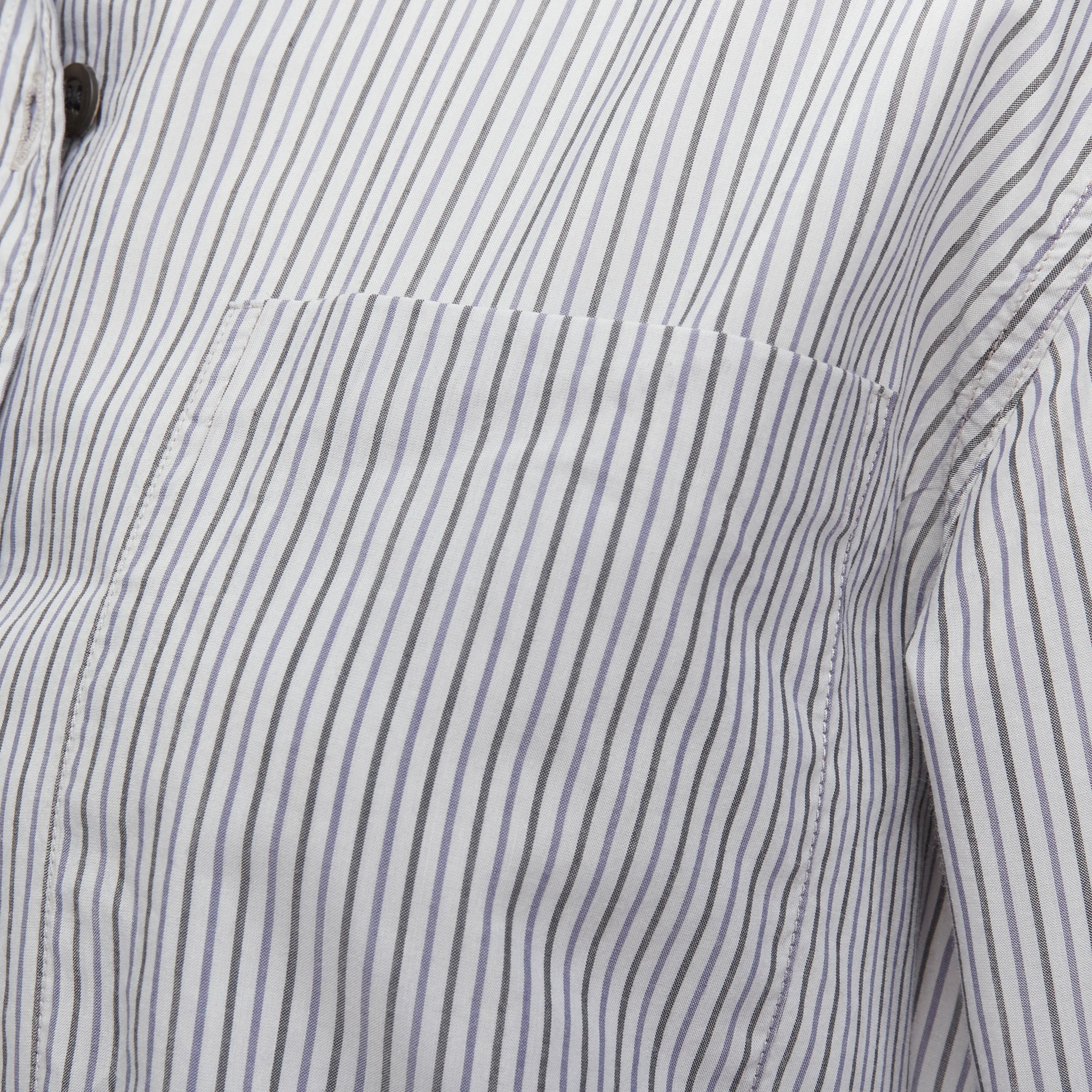 Women's DRIES VAN NOTEN blue pinstripe cotton cupro hem long sleeve shirt dress FR34 XS For Sale