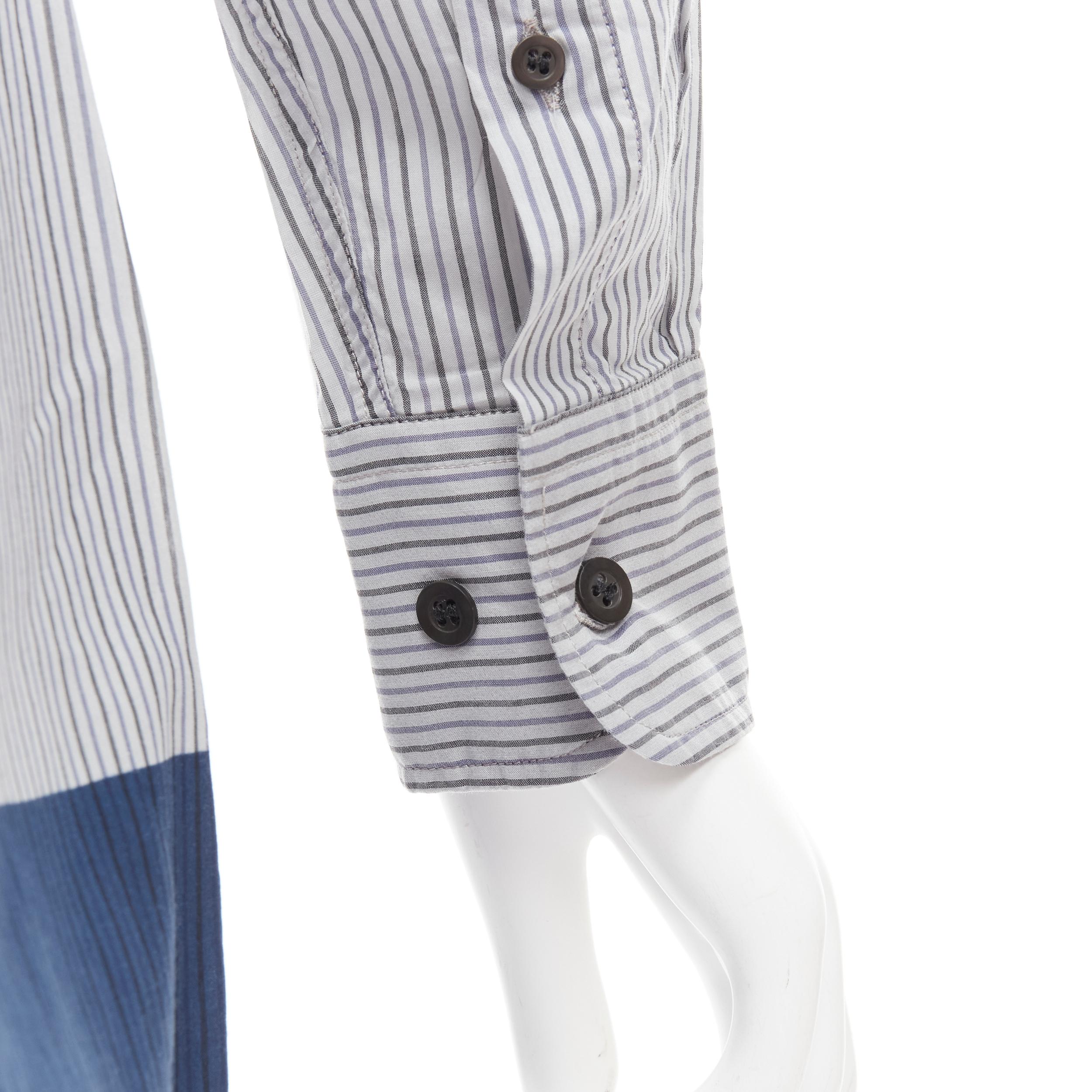 DRIES VAN NOTEN blue pinstripe cotton cupro hem long sleeve shirt dress FR34 XS For Sale 1