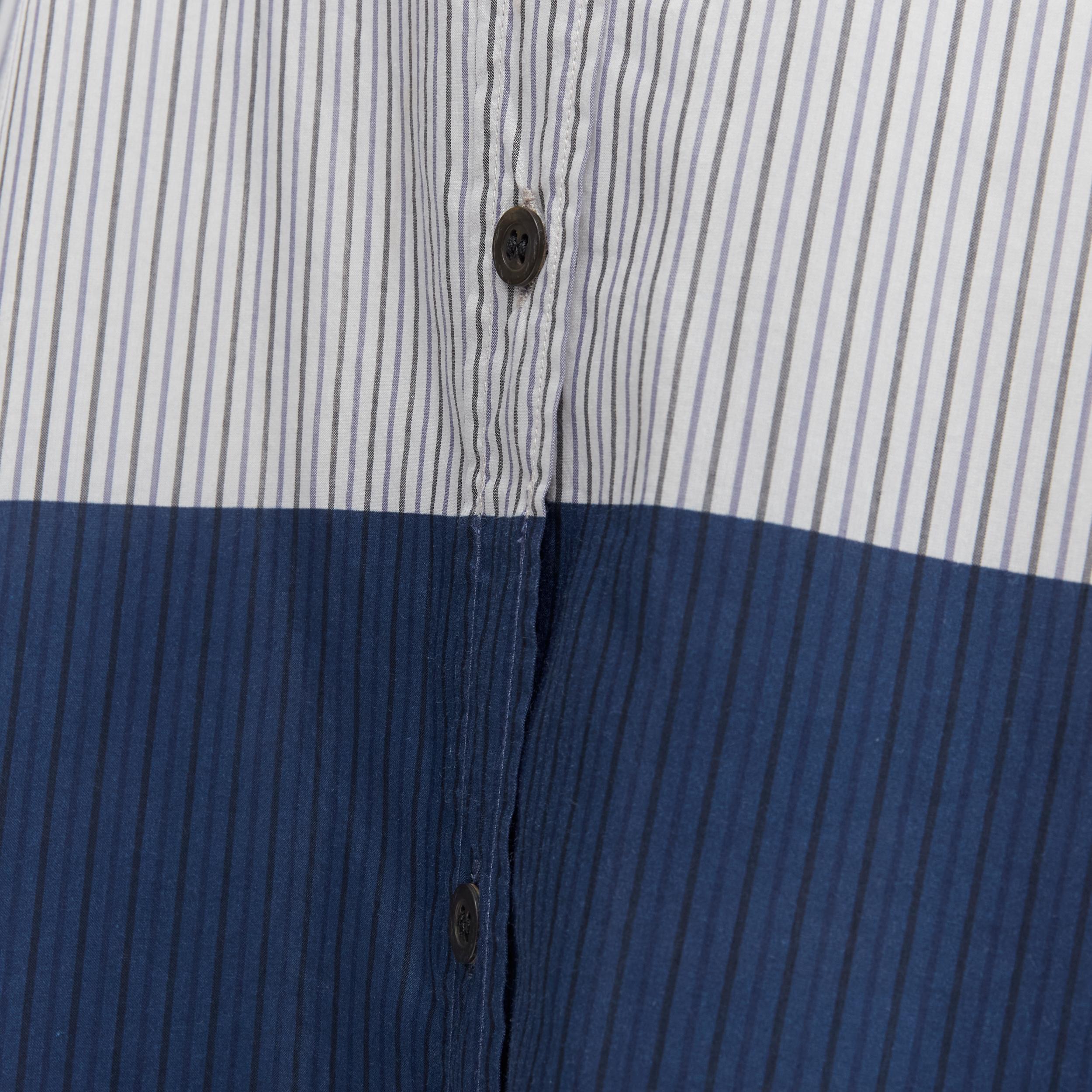 DRIES VAN NOTEN blue pinstripe cotton cupro hem long sleeve shirt dress FR34 XS For Sale 2