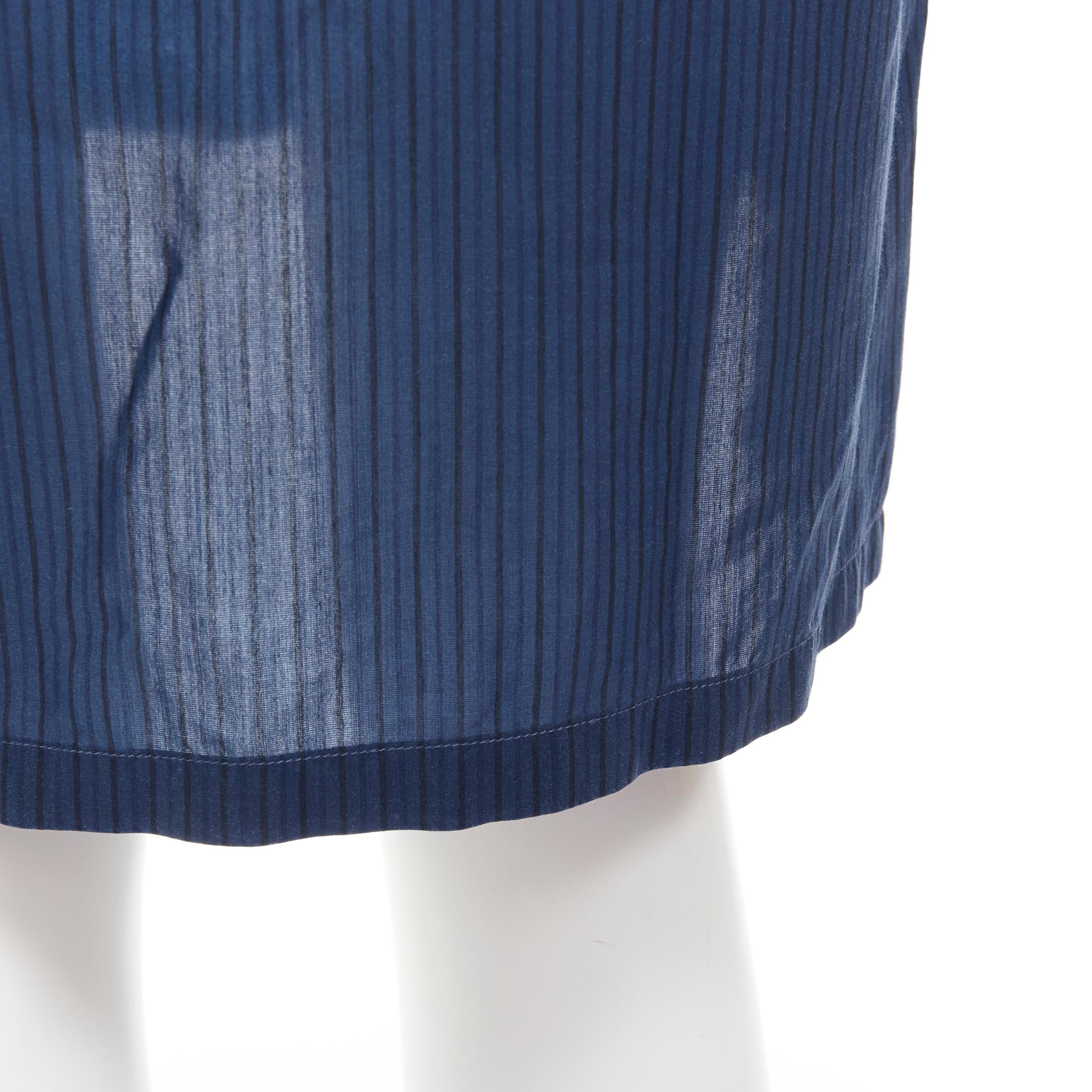 DRIES VAN NOTEN blue pinstripe cotton cupro hem long sleeve shirt dress FR34 XS For Sale 3