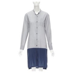 DRIES VAN NOTEN blue pinstripe cotton cupro hem long sleeve shirt dress FR34 XS