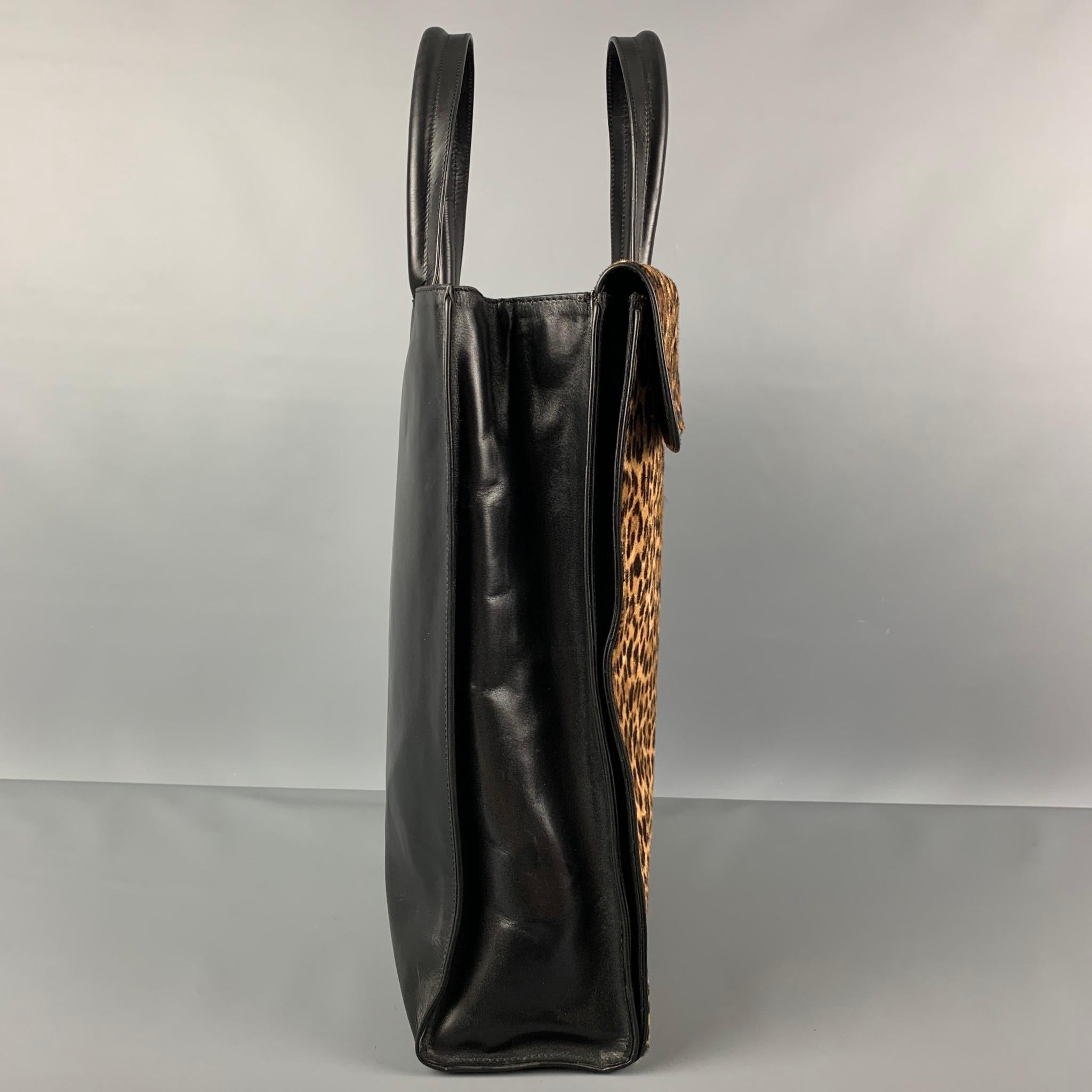 DRIES VAN NOTEN Brown Beige Black Mixed Materials Tote Handbag 1