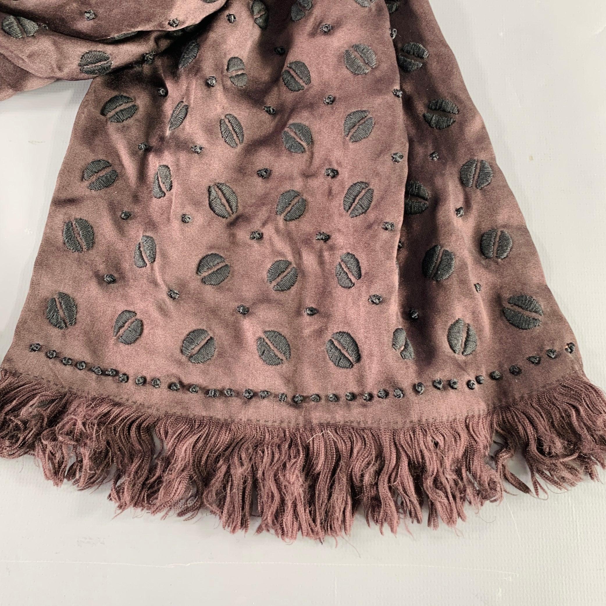 DRIES VAN NOTEN Brown Black Gold Embroidered Silk Scarf In Good Condition In San Francisco, CA
