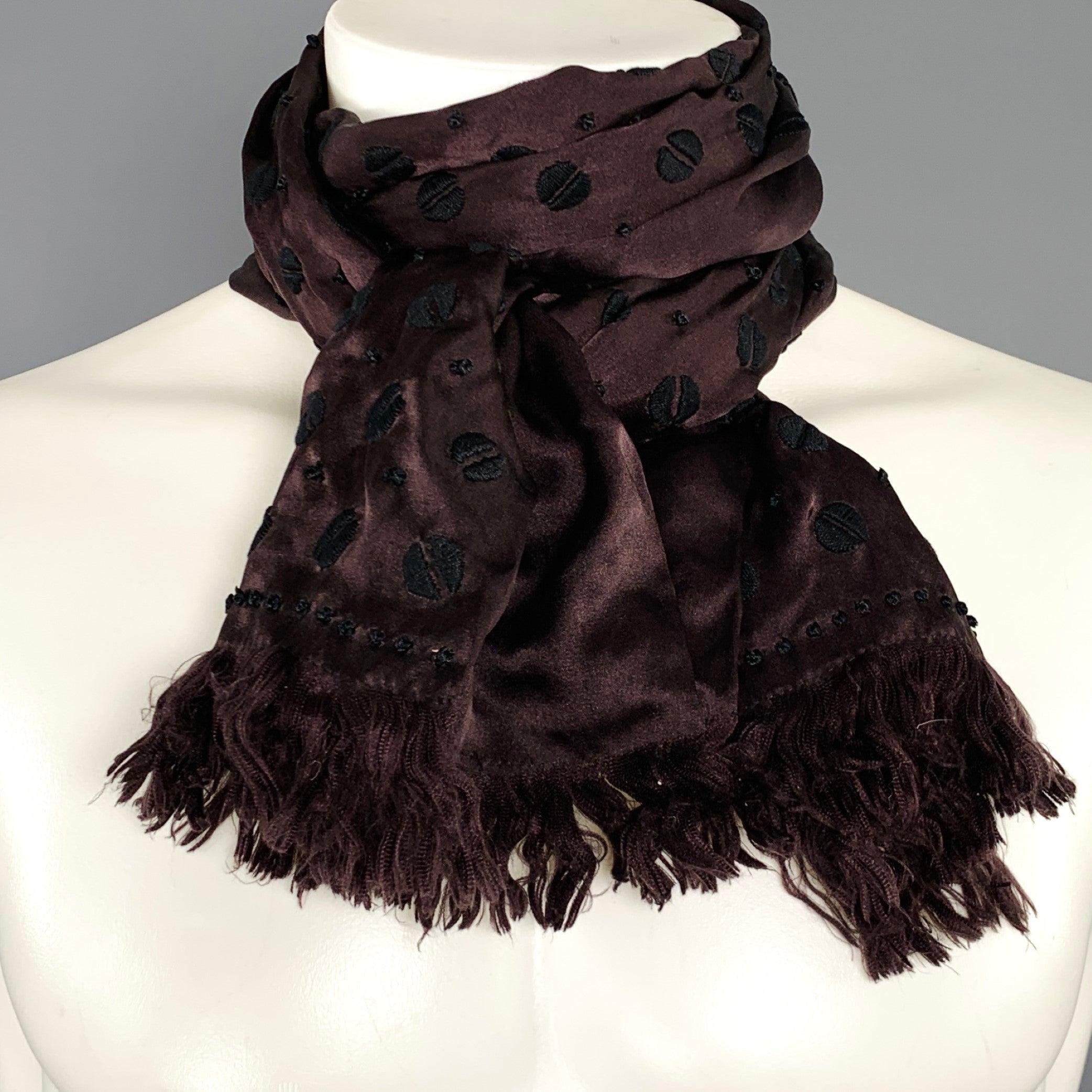 DRIES VAN NOTEN Brown Black Gold Embroidered Silk Scarf 1
