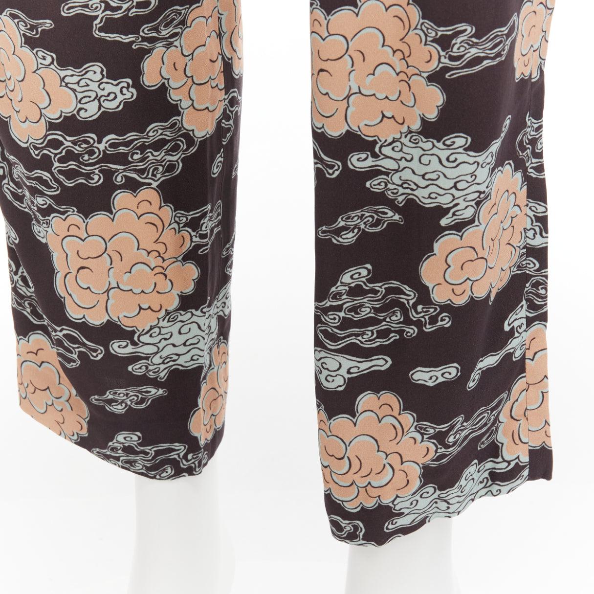 DRIES VAN NOTEN brown black oriental cloud print drawstring pants FR40 M For Sale 1