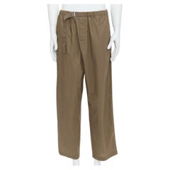 DRIES VAN NOTEN brown cotton asymmetric belt utility wide pants L