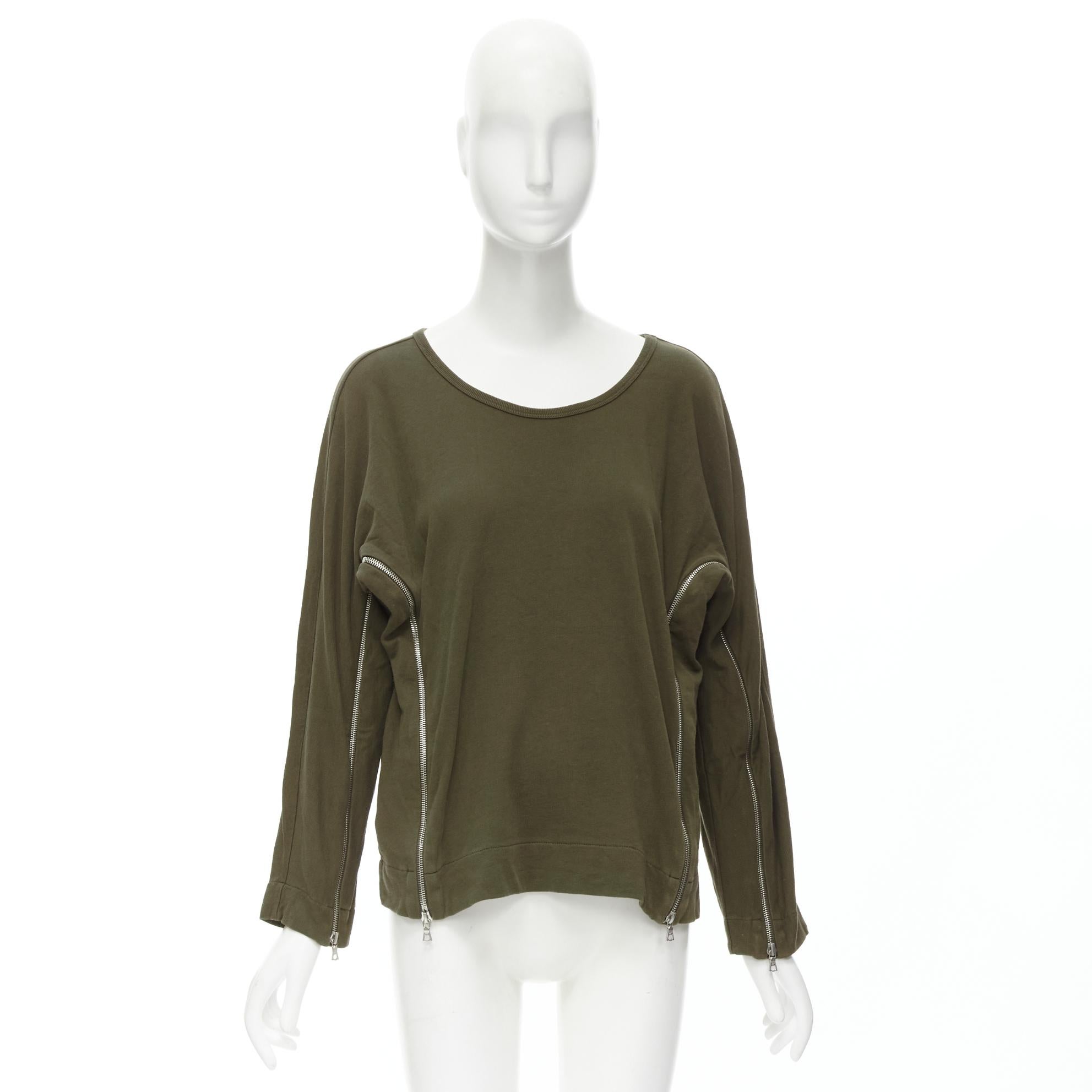 DRIES VAN NOTEN brown cotton silver zip detail sweater top M For Sale 5