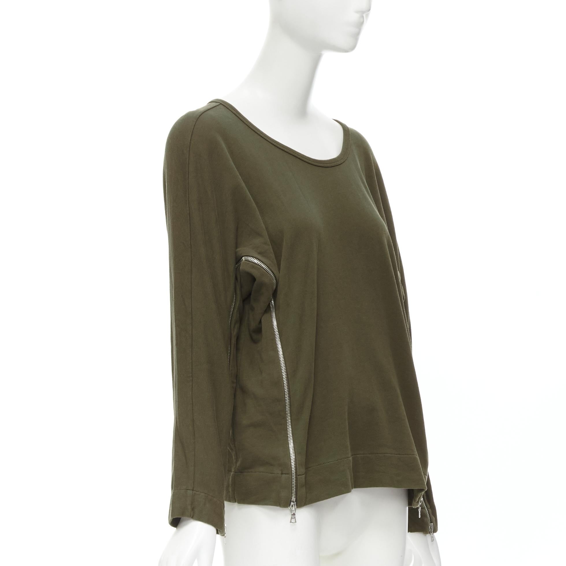 Black DRIES VAN NOTEN brown cotton silver zip detail sweater top M For Sale
