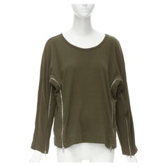 DRIES VAN NOTEN brown cotton silver zip detail sweater top M