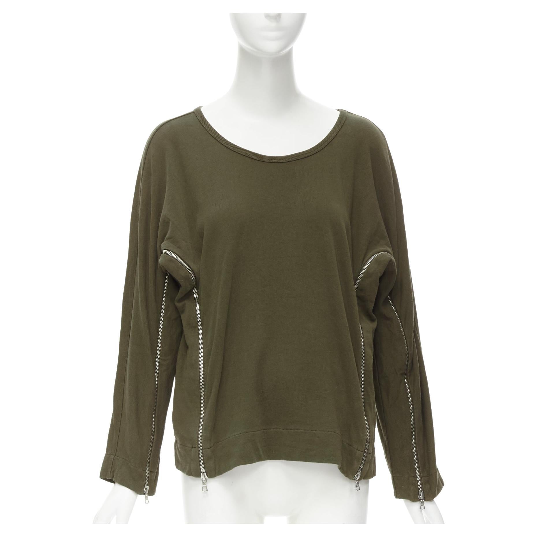 DRIES VAN NOTEN brown cotton silver zip detail sweater top M For Sale