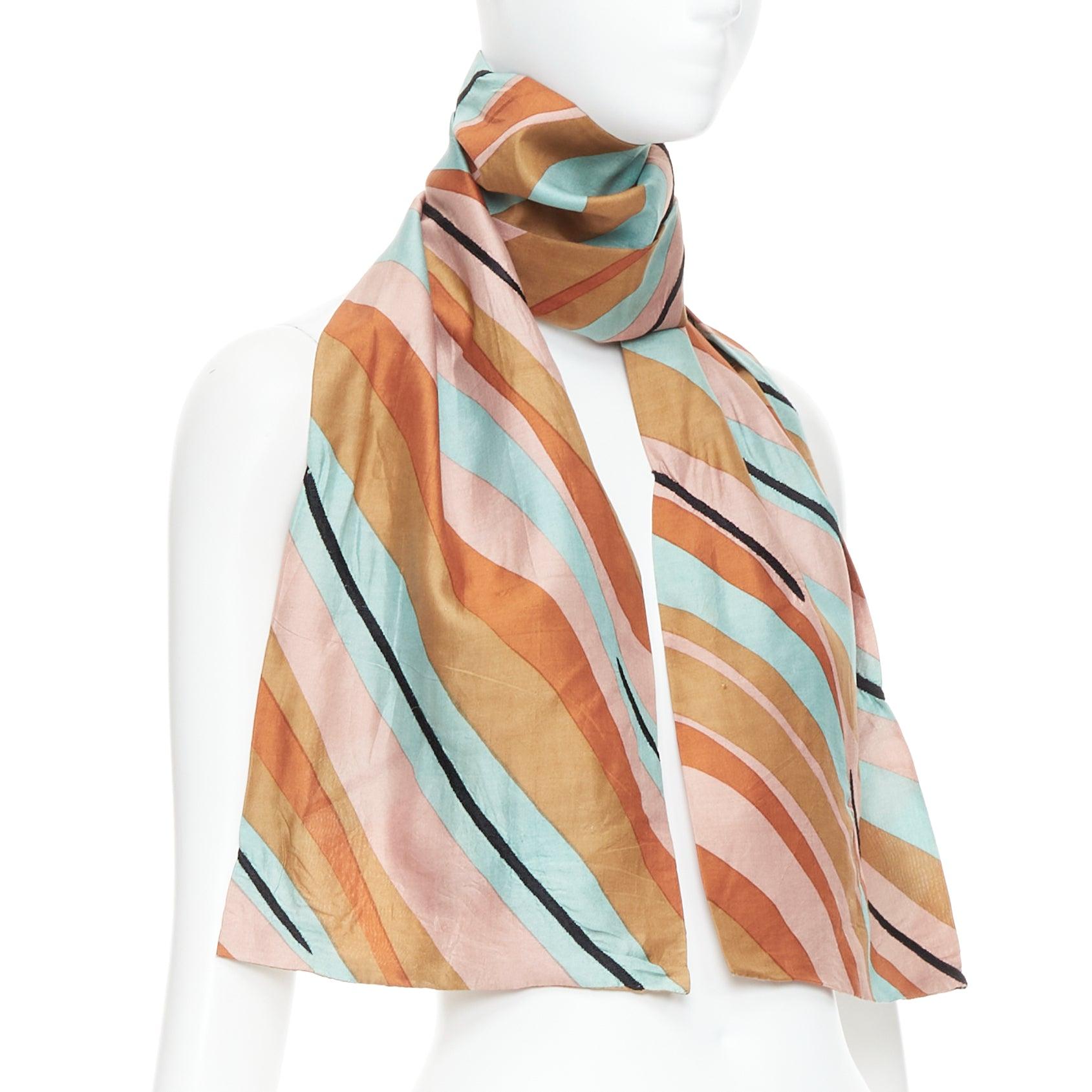 Beige DRIES VAN NOTEN brown green multicolor 100% silk printed scarf For Sale