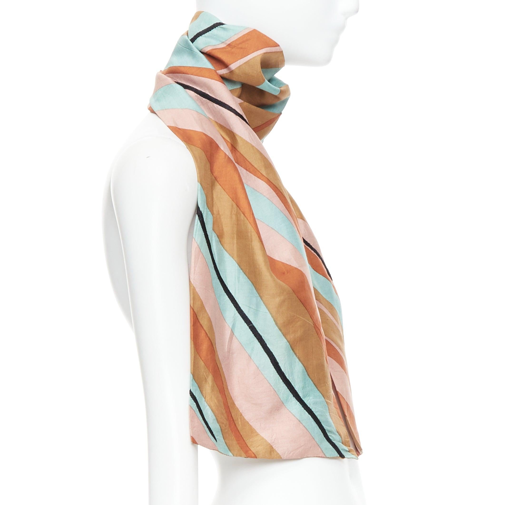 DRIES VAN NOTEN brown green multicolor 100% silk printed scarf In Good Condition For Sale In Hong Kong, NT