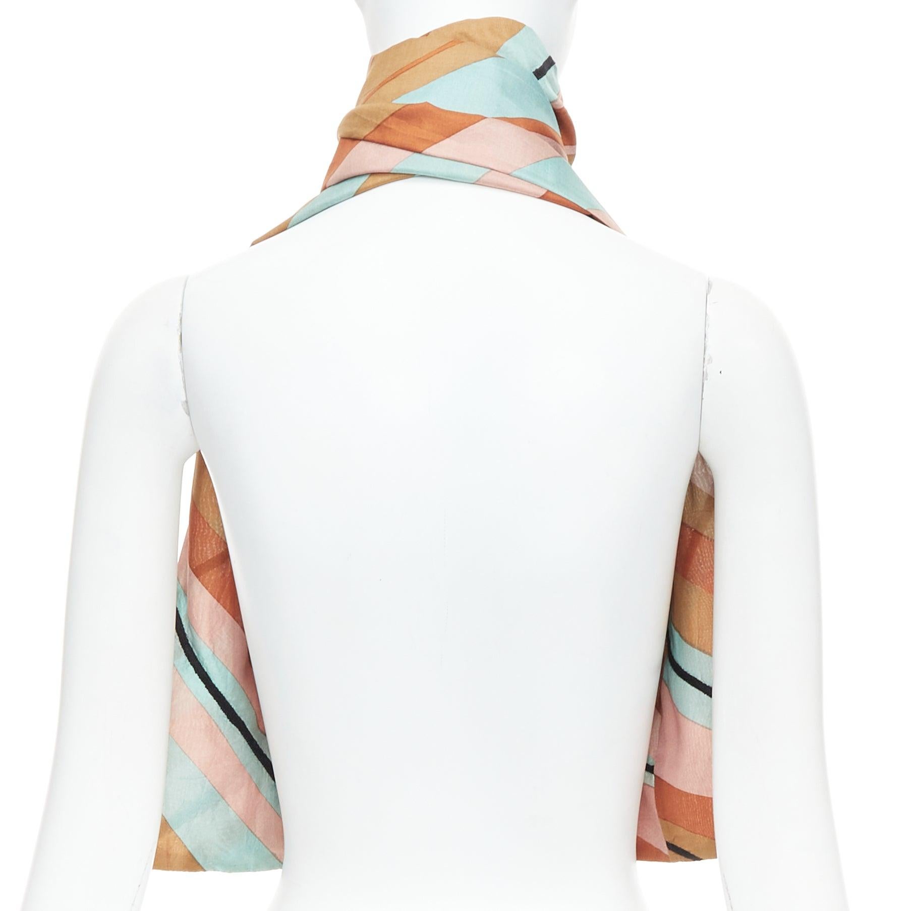 Men's DRIES VAN NOTEN brown green multicolor 100% silk printed scarf For Sale