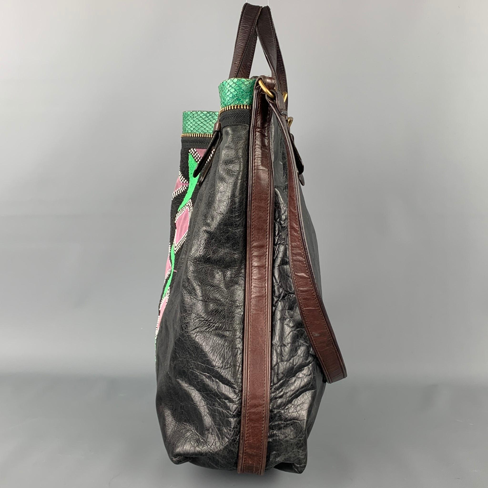 Women's DRIES VAN NOTEN Brown & Green Patchwork Beaded Leather Handbag