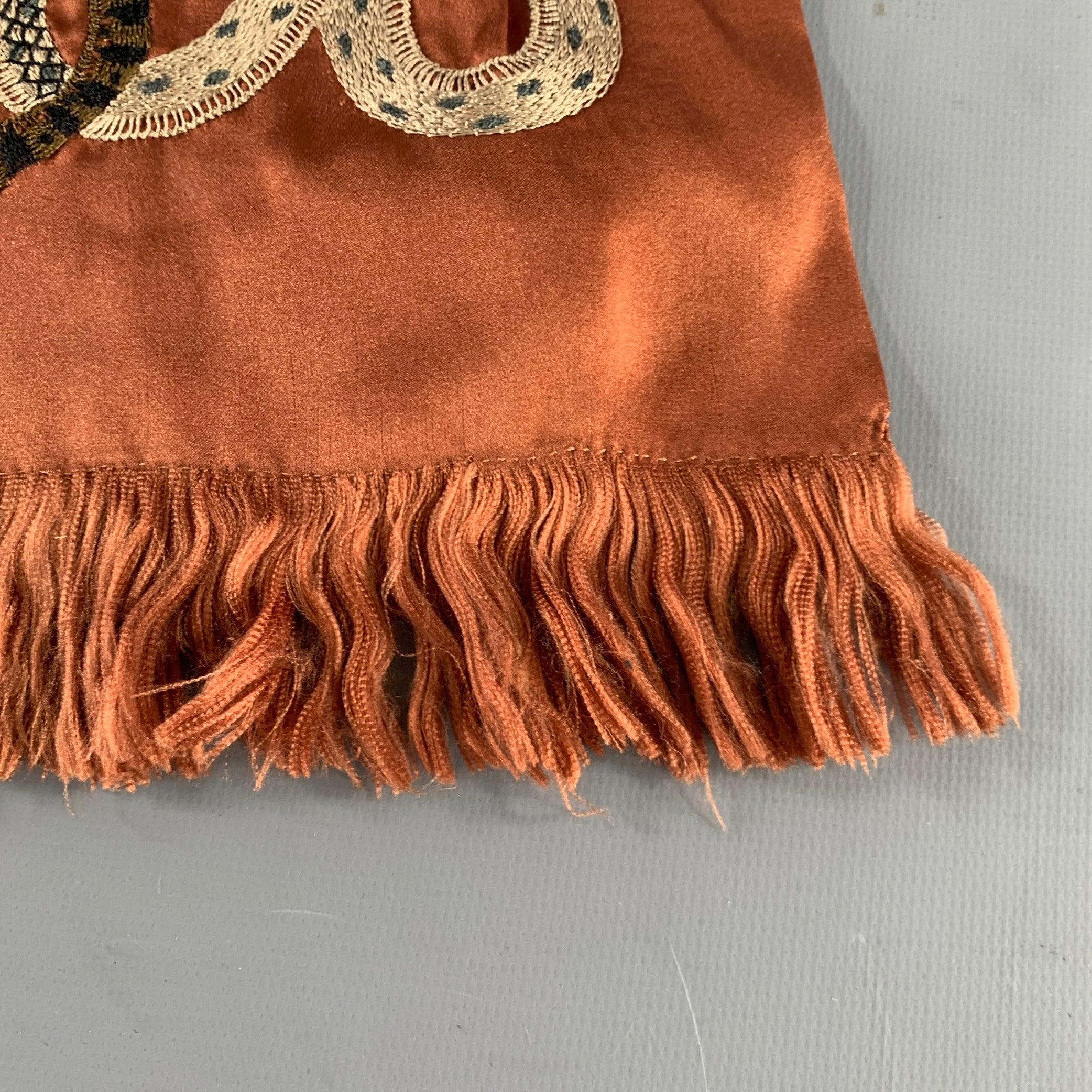 Men's DRIES VAN NOTEN Brown Grey Embroidered Snake Silk Satin Scarf