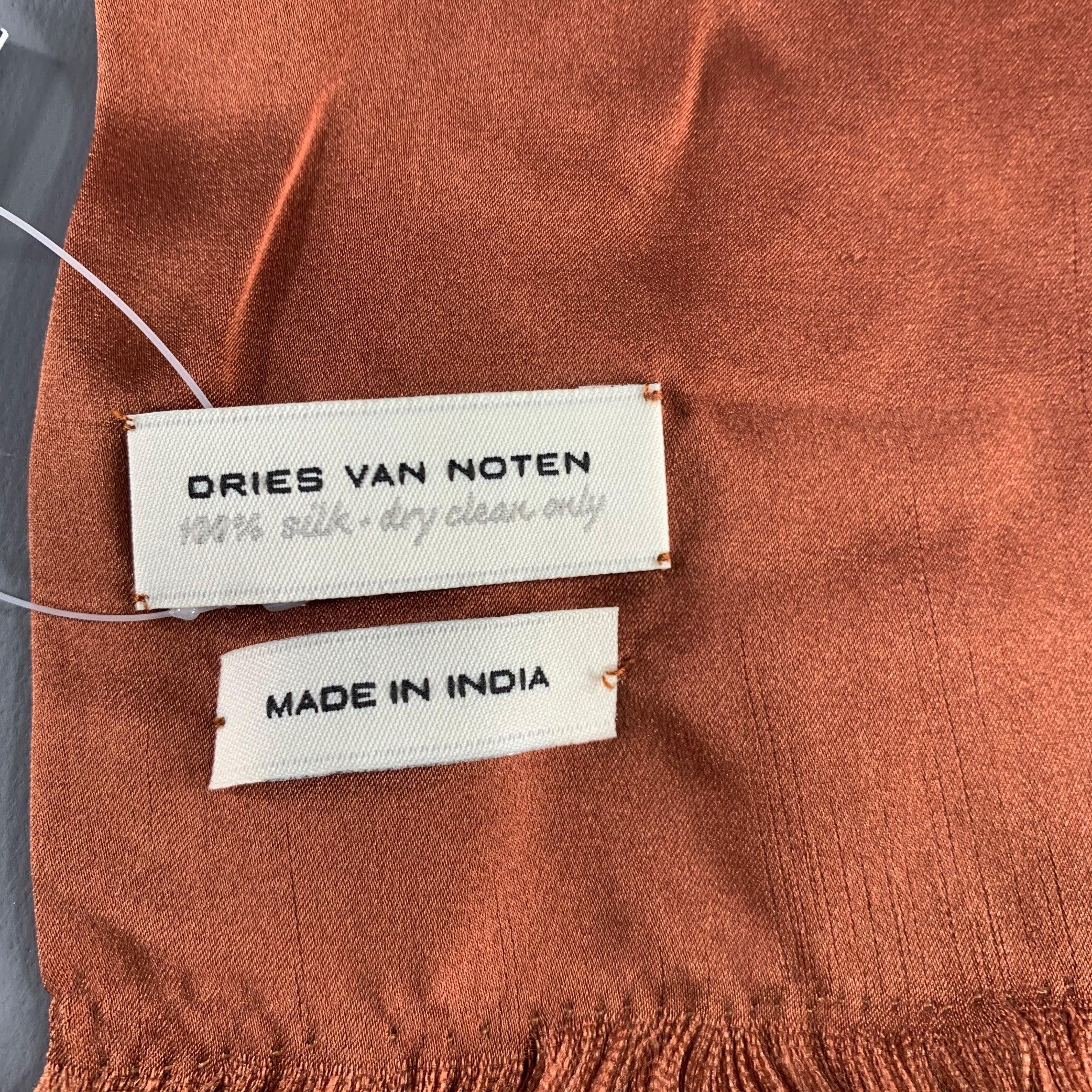 DRIES VAN NOTEN Brown Grey Embroidered Snake Silk Satin Scarf 2