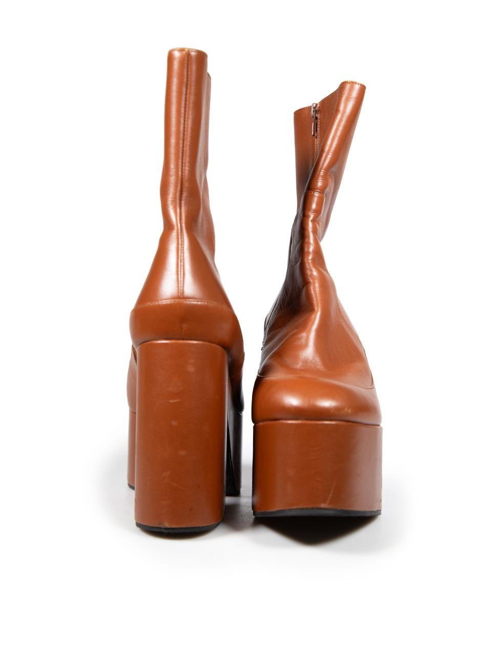 Dries Van Noten Brown Leather Platform Boots Size IT 41 In Good Condition For Sale In London, GB