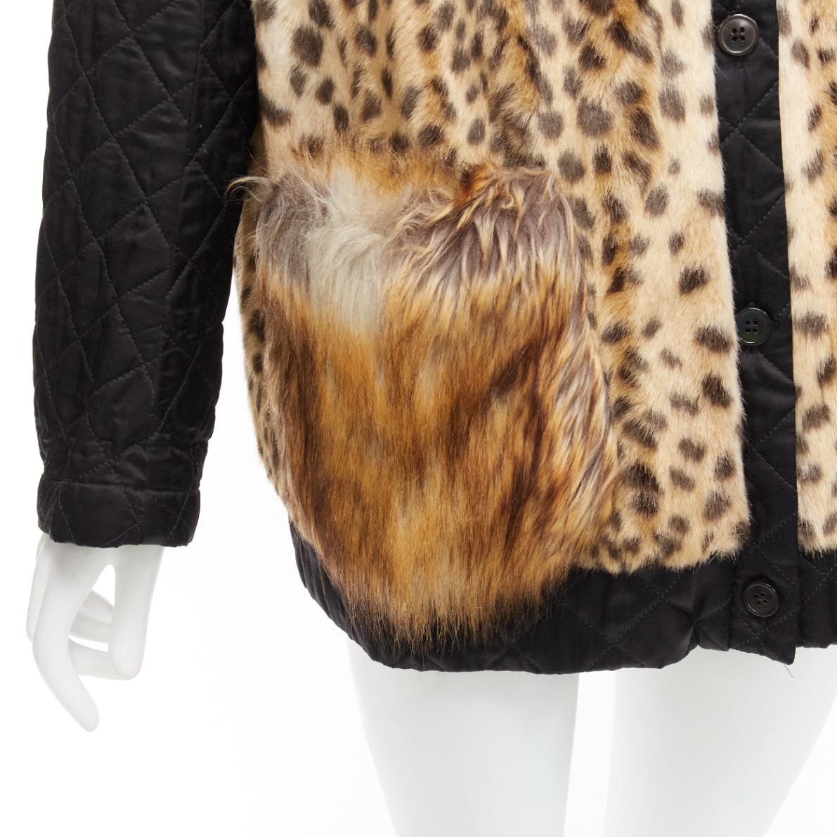DRIES VAN NOTEN brown leopard faux fur patch pockets cardigan jacket FR38 M
Reference: DYTG/A00021
Brand: Dries Van Noten
Material: Fabric
Color: Black, Brown
Pattern: Leopard
Closure: Button
Lining: Black Fabric
Extra Details: Quilted sleeves.
Made