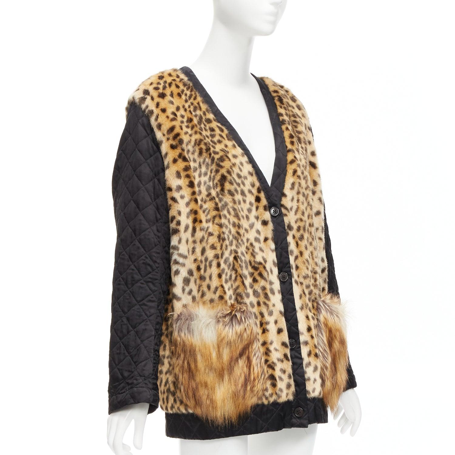 DRIES VAN NOTEN brown leopard faux fur patch pockets cardigan jacket FR38 M In Excellent Condition For Sale In Hong Kong, NT