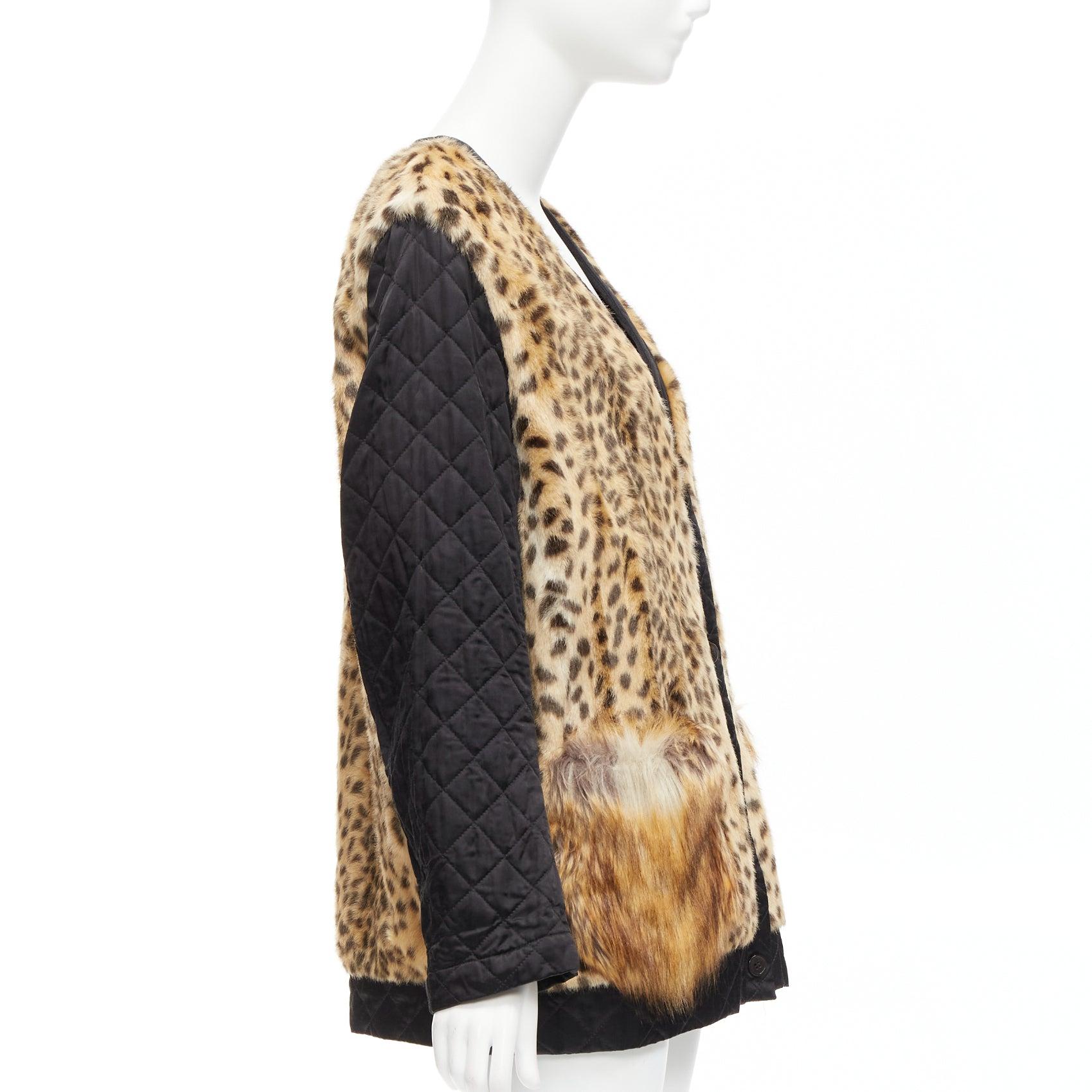 Women's DRIES VAN NOTEN brown leopard faux fur patch pockets cardigan jacket FR38 M For Sale