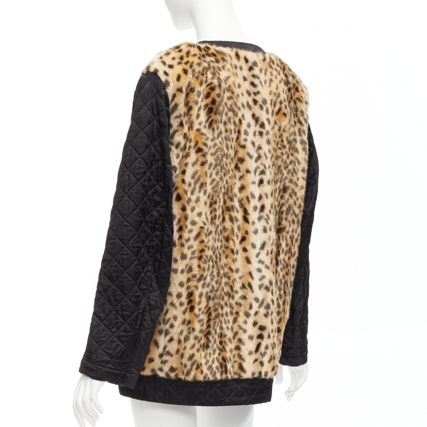 DRIES VAN NOTEN brown leopard faux fur patch pockets cardigan