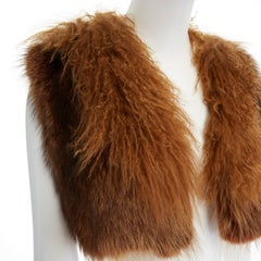 DRIES VAN NOTEN brown racoon fur lamb shearling trimmed cropped vest jacket L