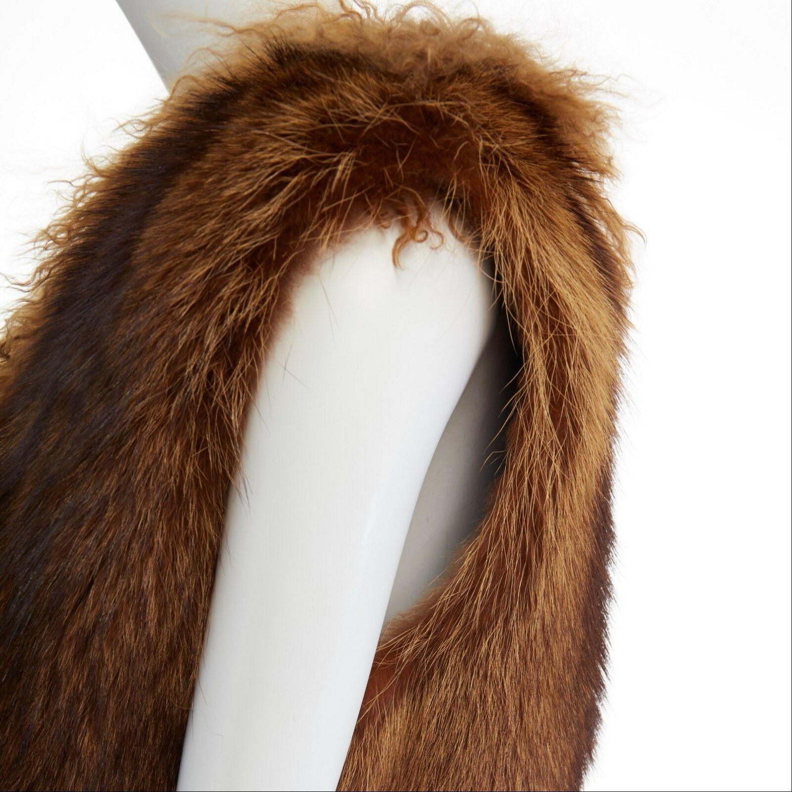 DRIES VAN NOTEN brown racoon fur lamb shearling trimmed cropped vest jacket L 1