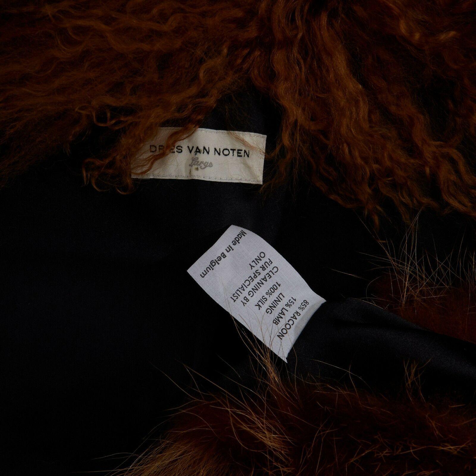 DRIES VAN NOTEN brown racoon fur lamb shearling trimmed cropped vest jacket L 2