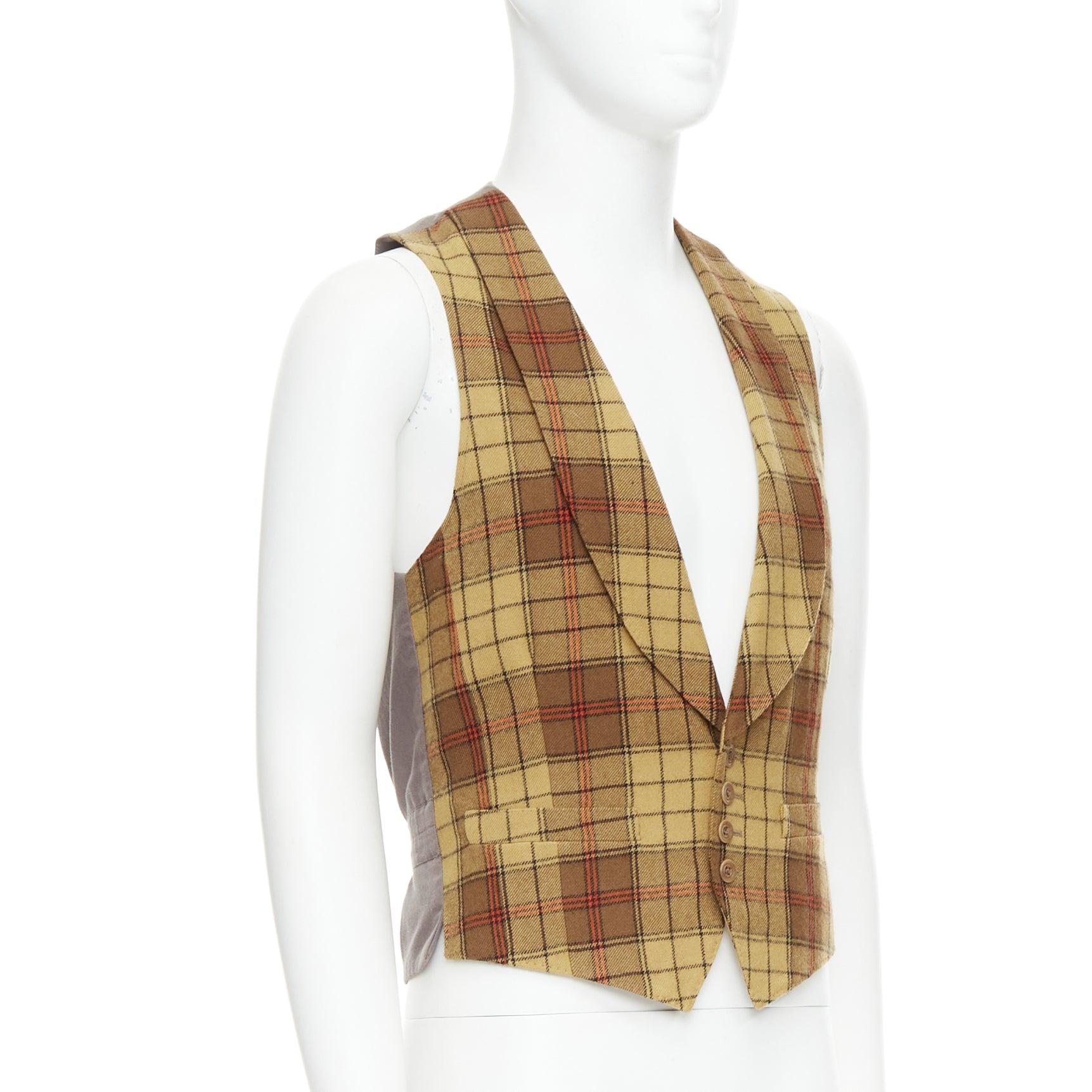 Marron DRIES VAN NOTEN Gilet à col châle en laine 100% écossaise rouge marron IT48 M en vente