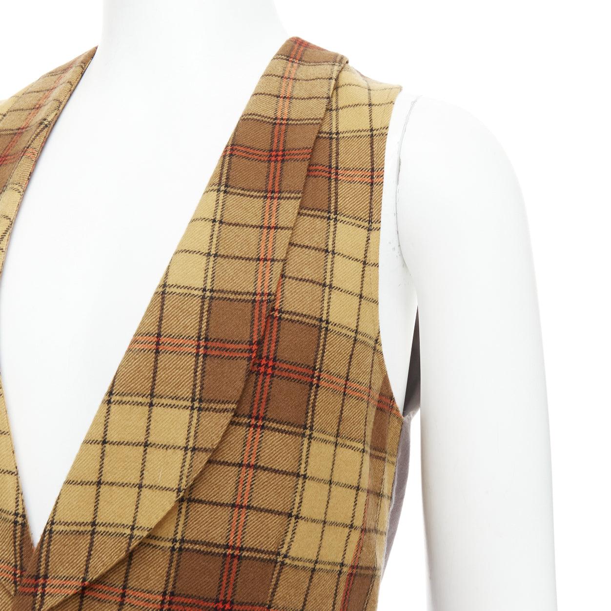 DRIES VAN NOTEN Gilet à col châle en laine 100% écossaise rouge marron IT48 M en vente 2