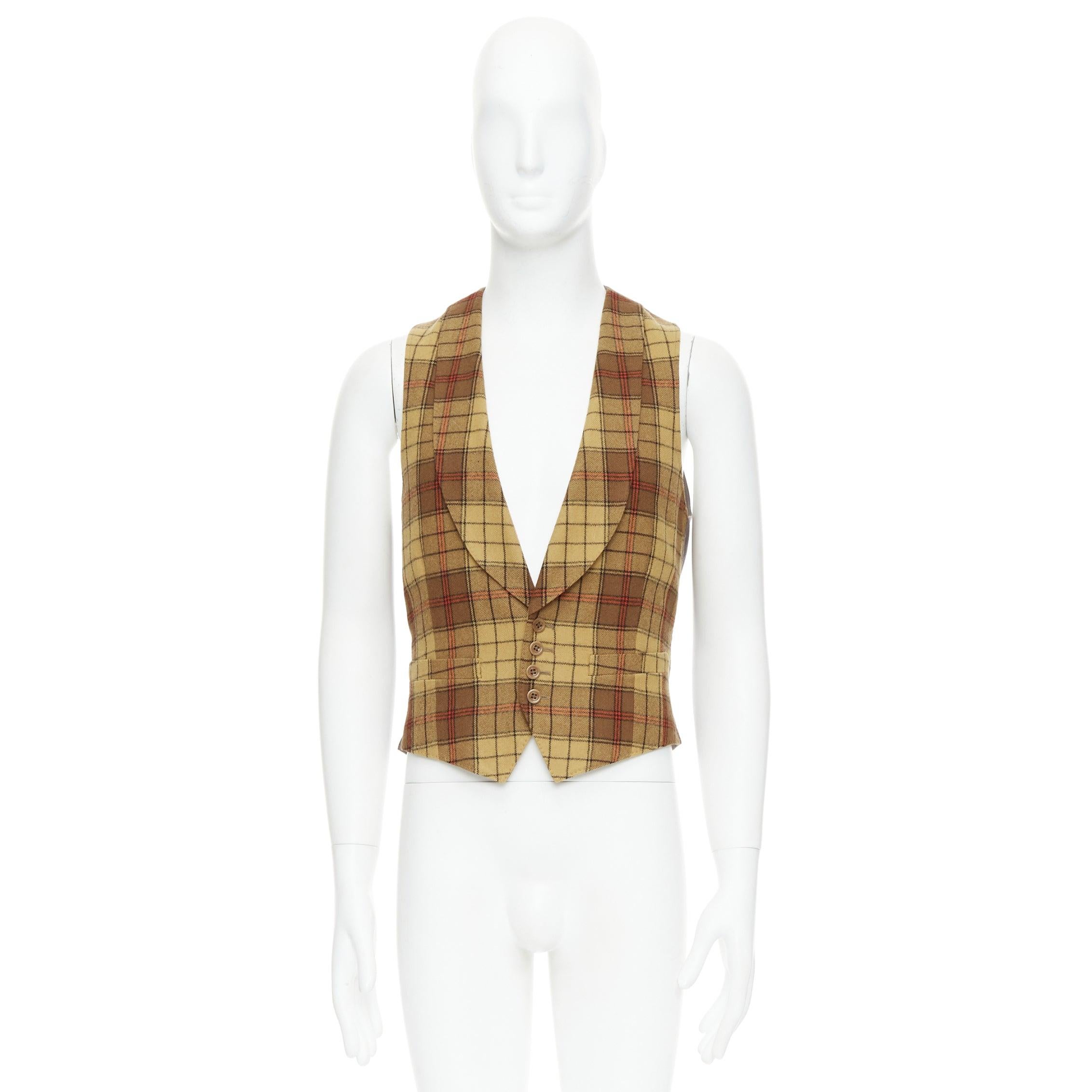 DRIES VAN NOTEN Gilet à col châle en laine 100% écossaise rouge marron IT48 M en vente 4