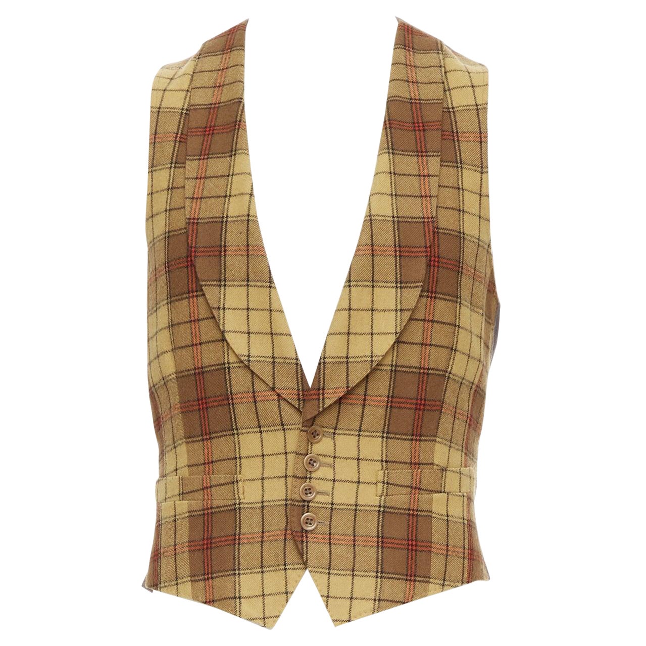 DRIES VAN NOTEN Gilet à col châle en laine 100% écossaise rouge marron IT48 M