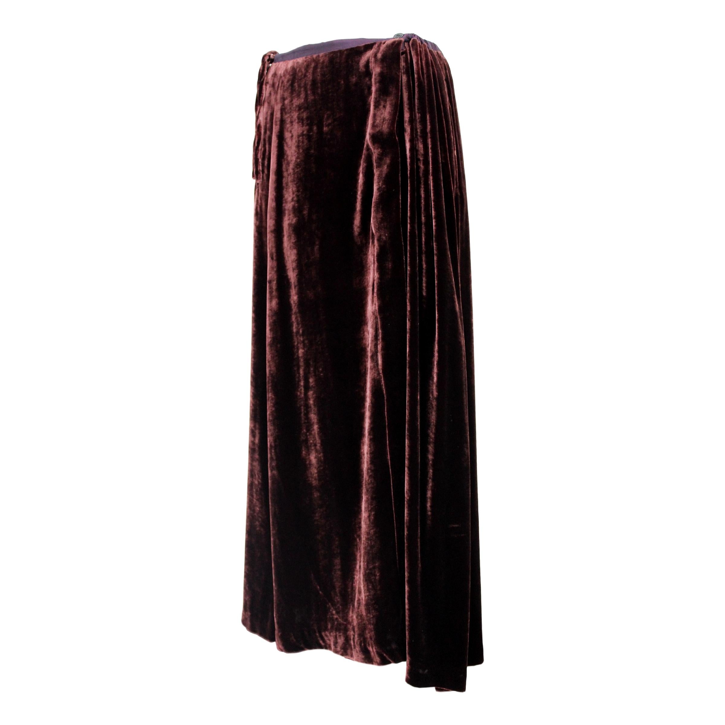 Black Dries Van Noten Brown Silk Velvet Long Evening Skirt 1990s 