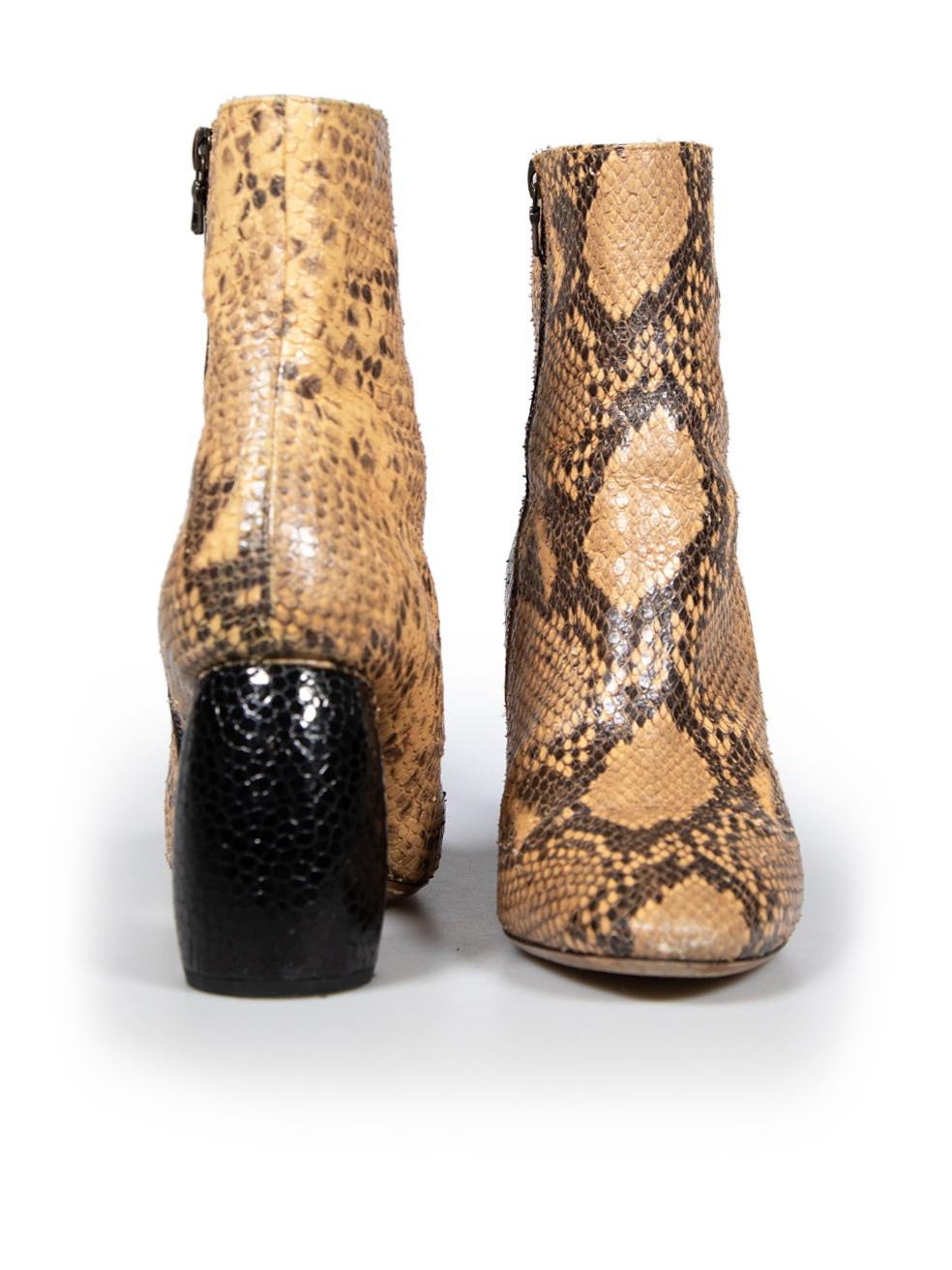 Beige Dries Van Noten Brown Snakeskin Leather Boots Size IT 40.5