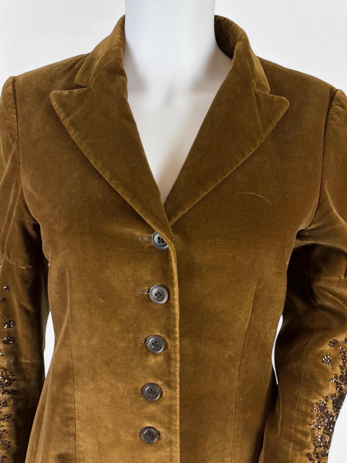Dries Van Noten Brown Velvet Beaded Blazer, FW 1999 In Good Condition For Sale In Marlborough, GB