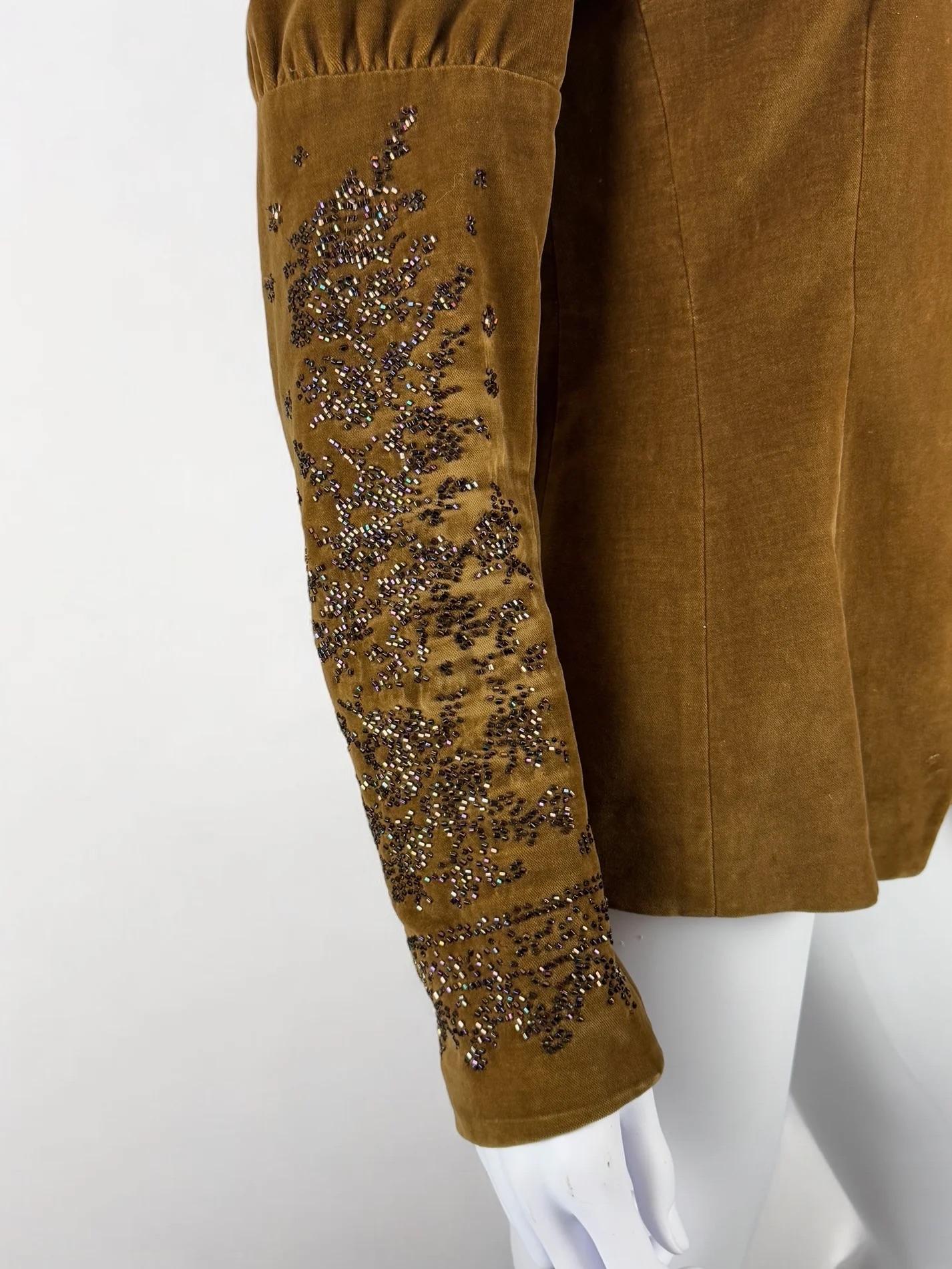 Dries Van Noten Brown Velvet Beaded Blazer, FW 1999 For Sale 2