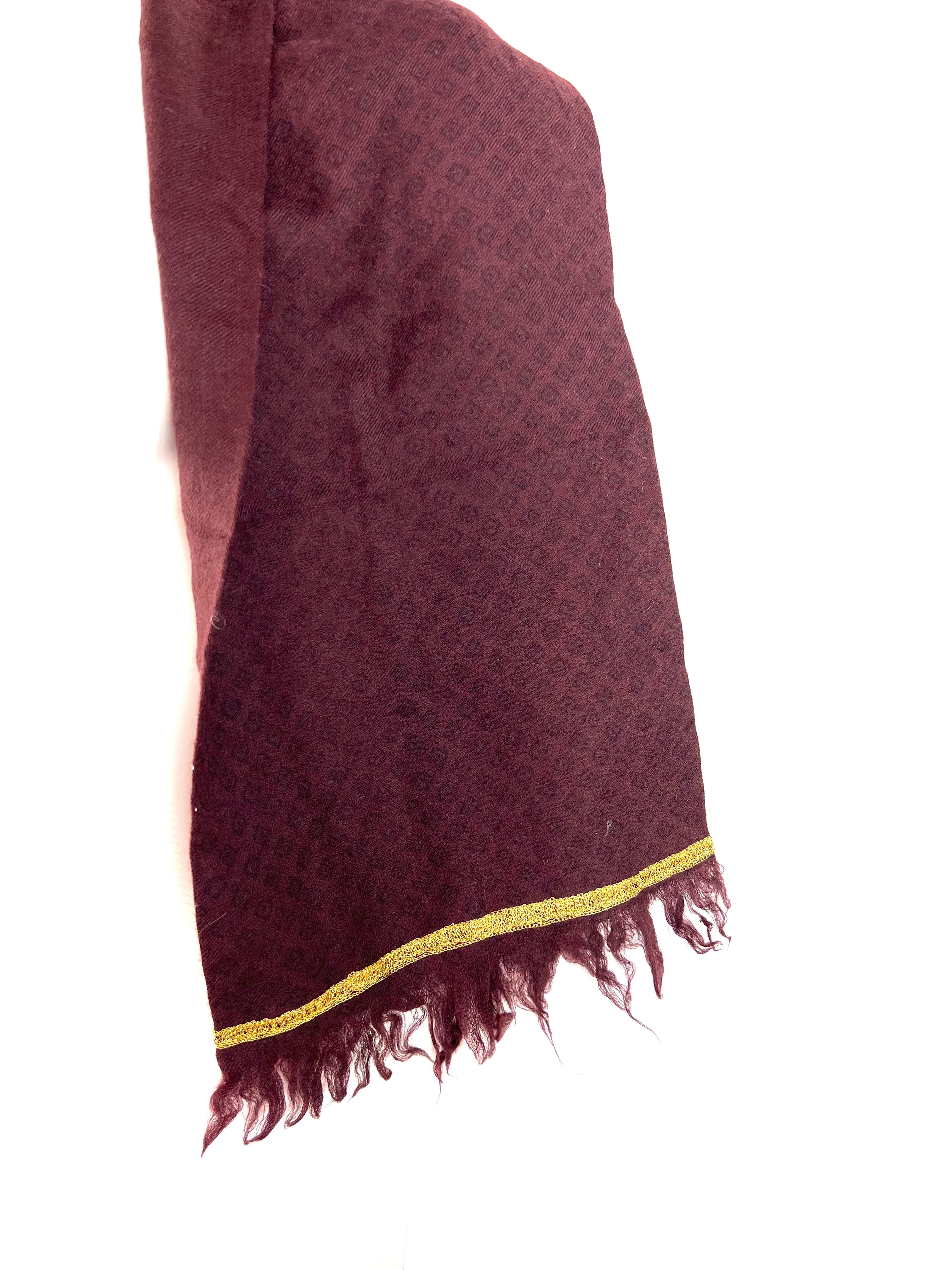 Dries Van Noten Burgundy and Gold Wool Scarf In Excellent Condition In Beverly Hills, CA