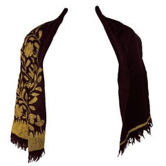 Dries Van Noten Burgundy and Gold Wool Scarf