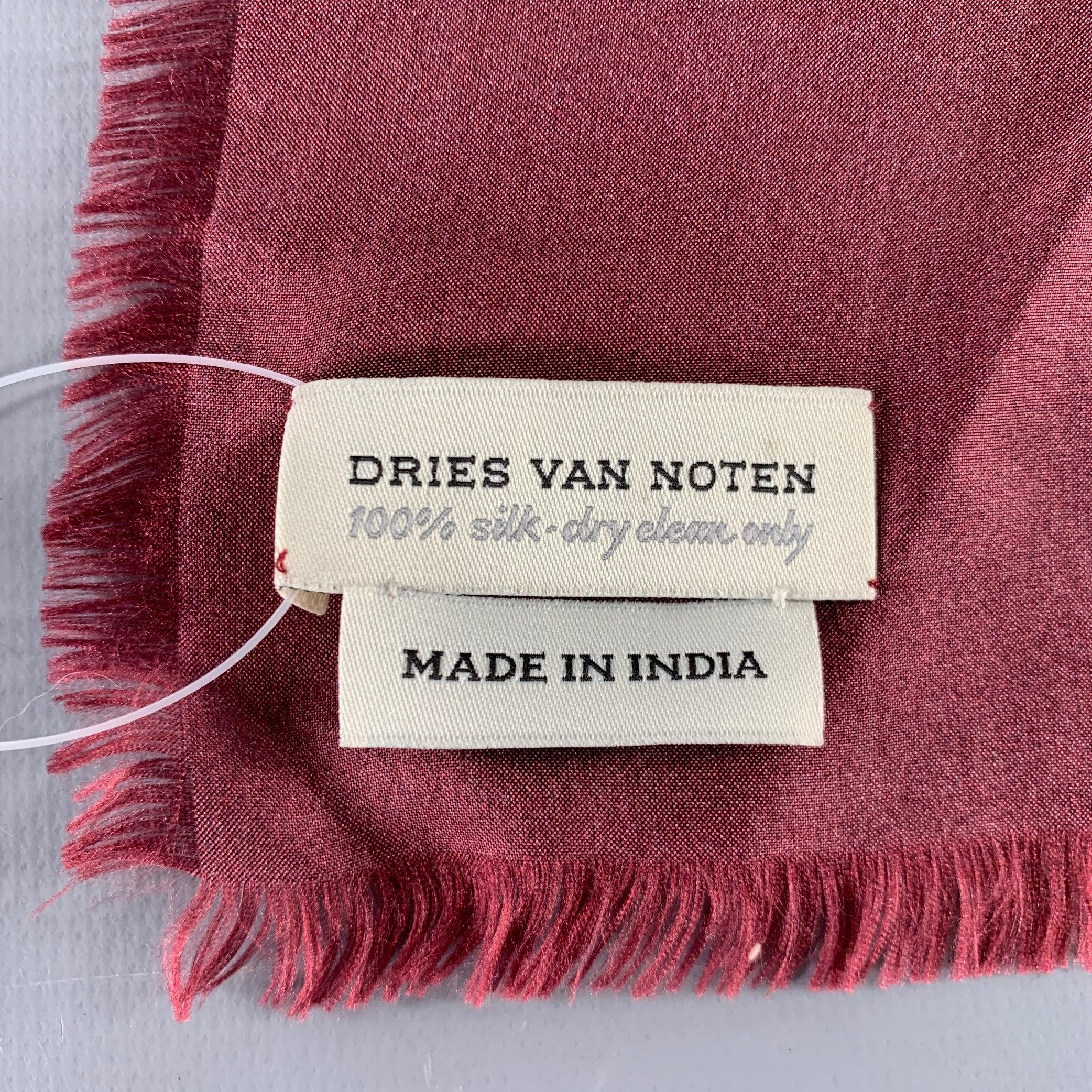Men's DRIES VAN NOTEN Burgundy Beige Dancing Man Silk Pocket Square