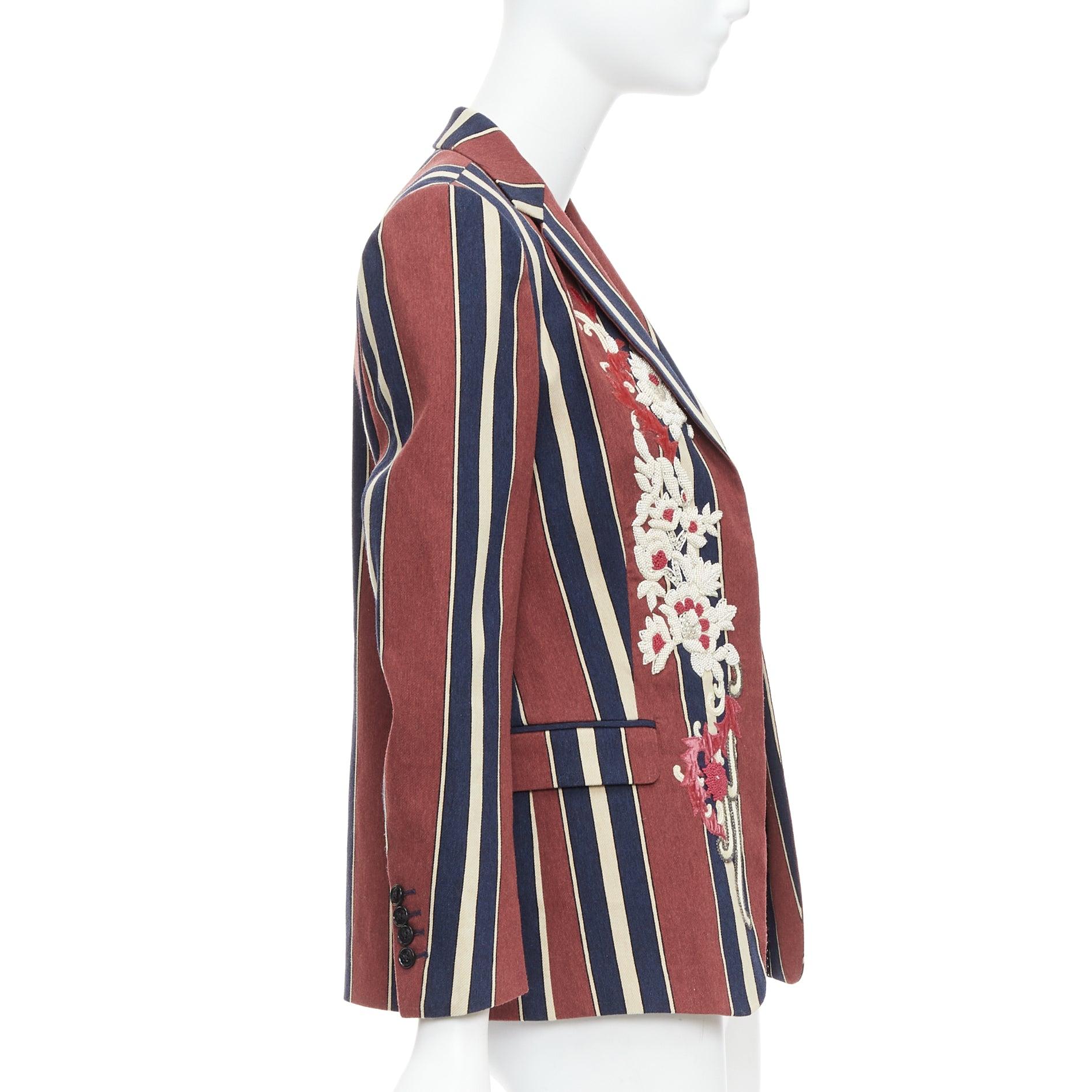 DRIES VAN NOTEN blazer in lana e lino a righe floreali bordeaux navy FR36 S In condizioni buone in vendita a Hong Kong, NT